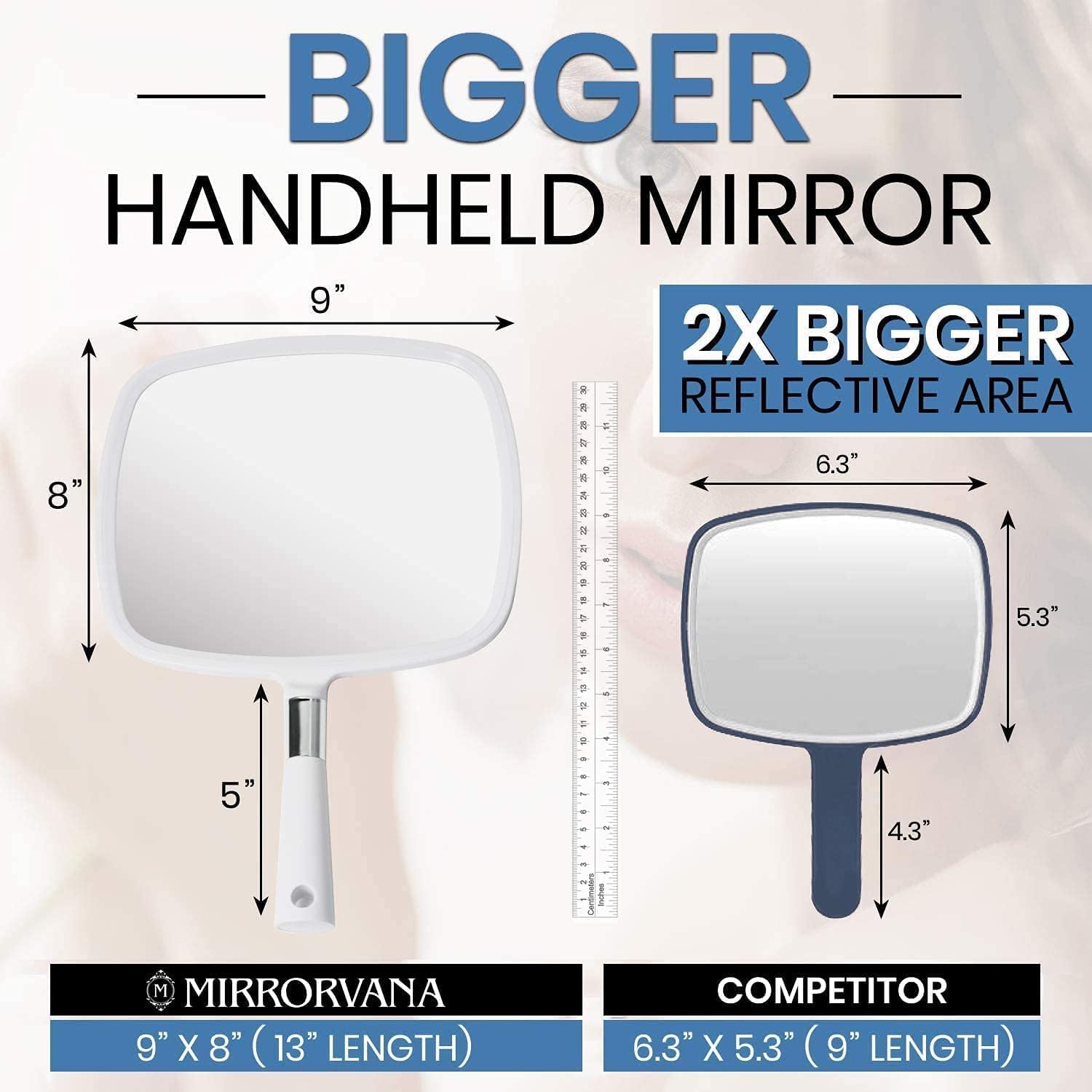 MIRRORVANAA Large Hand Held Mirror with comfy Handle for Women and Men - Personal Barber Haircut Mirror to See Back of Head - Es