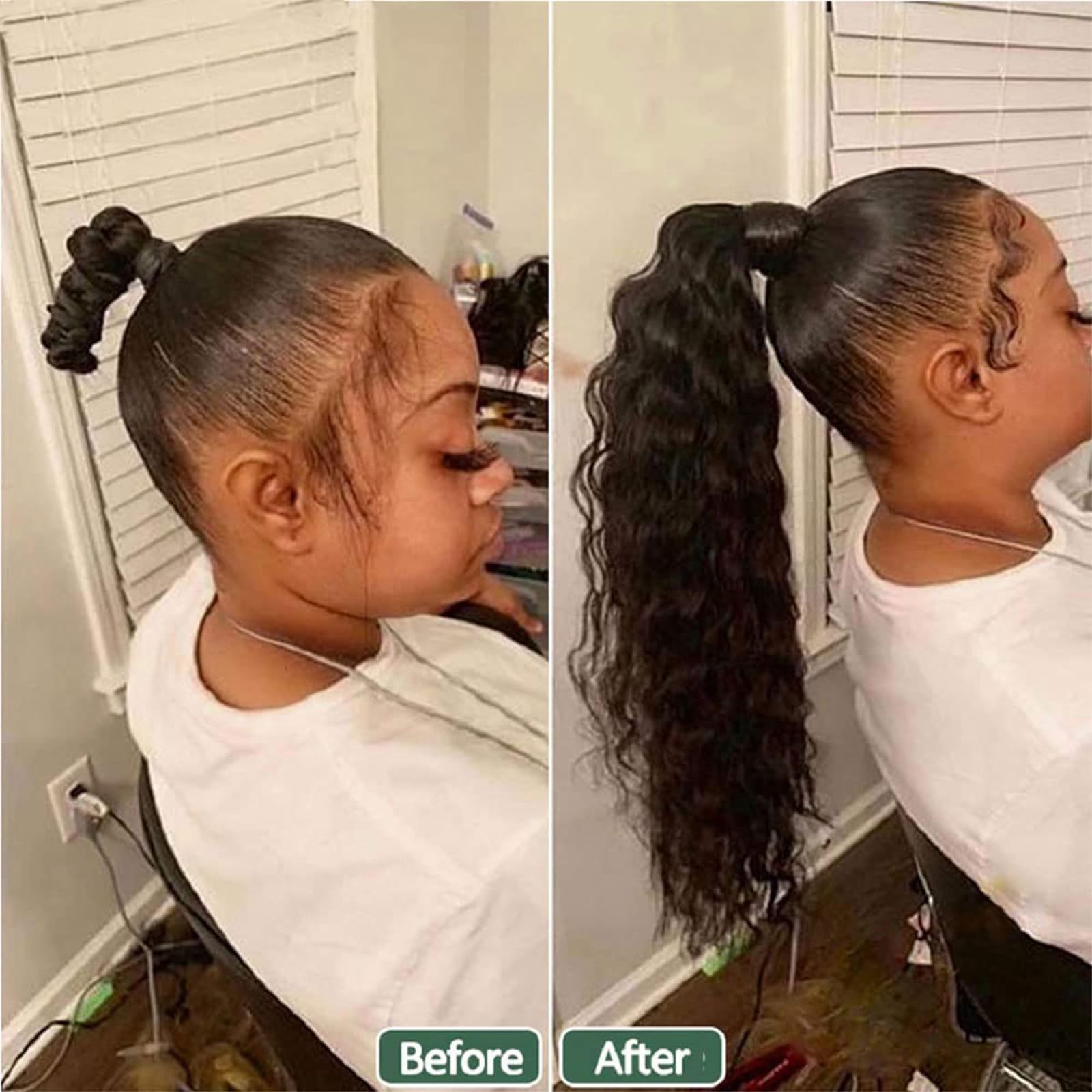 100% Human Hair Drawstring Ponytail Extension Water Wave In Natural Color 1B Corn Wave Ponytail Clip In Extensions For Black Wom