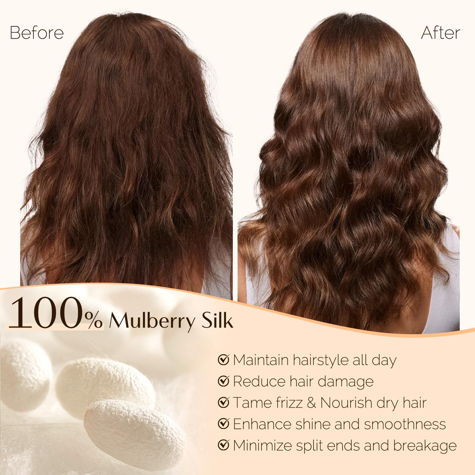 Yanibest 22 Momme 100% Mulberry Silk Sleep Cap Silk Bonnet For Women - Natural Silk Sleeping Cap Hair Bonnet & Silk Scrunchies
