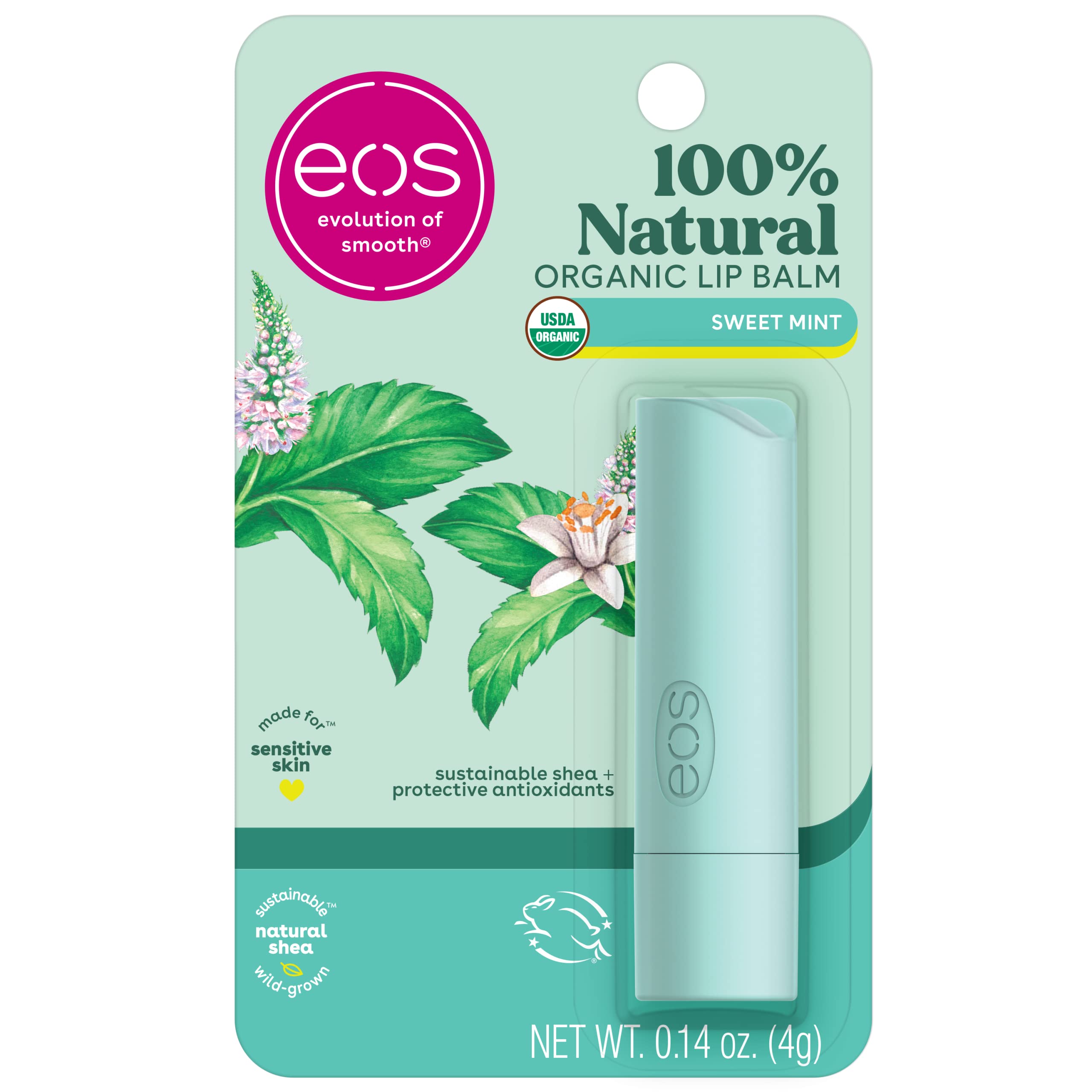eos 100% Natural & Organic Lip Balm- Sweet Mint, Dermatologist Recommended, All-Day Moisture Lip Care, Made for Sensitive Skin, 