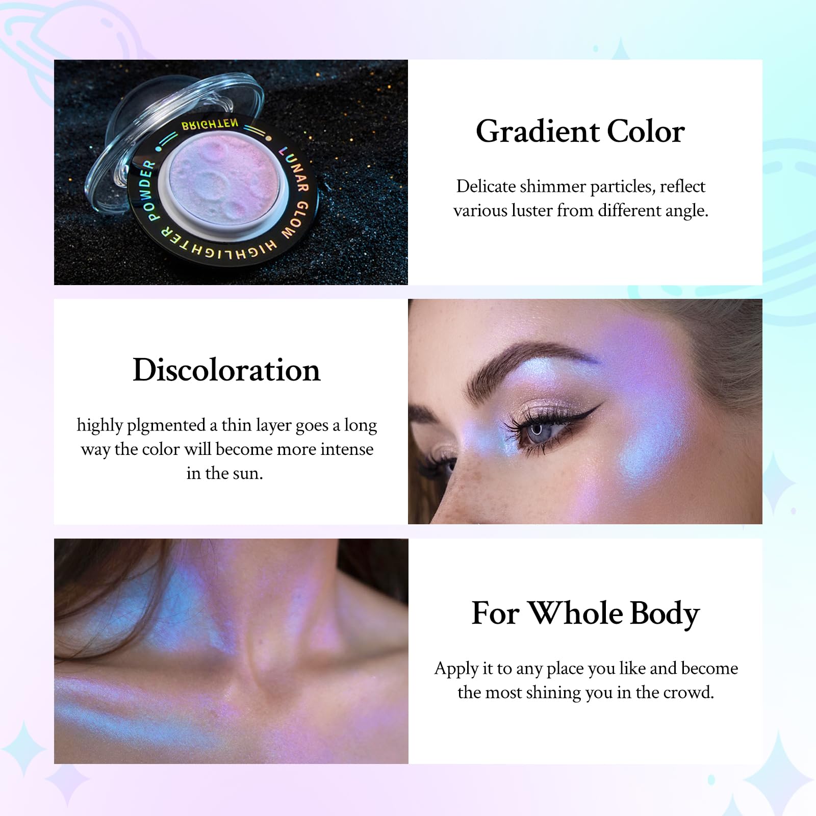 HOSAILY Chameleon Face Highlighter Palette - Multichrome Glitter Shimmer, 1 oz, Color Shifting Inner Corner Eye Highlighter