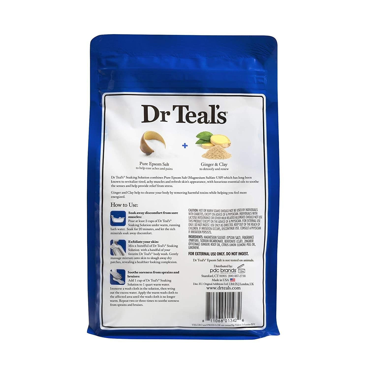 Dr. Teals Ginger & Clay Pure Epsom Salt Bath Soaking Solution Gift Set (2 Pack, 3Lbs Ea.) - Detoxify & Energize With Ginger & Cl