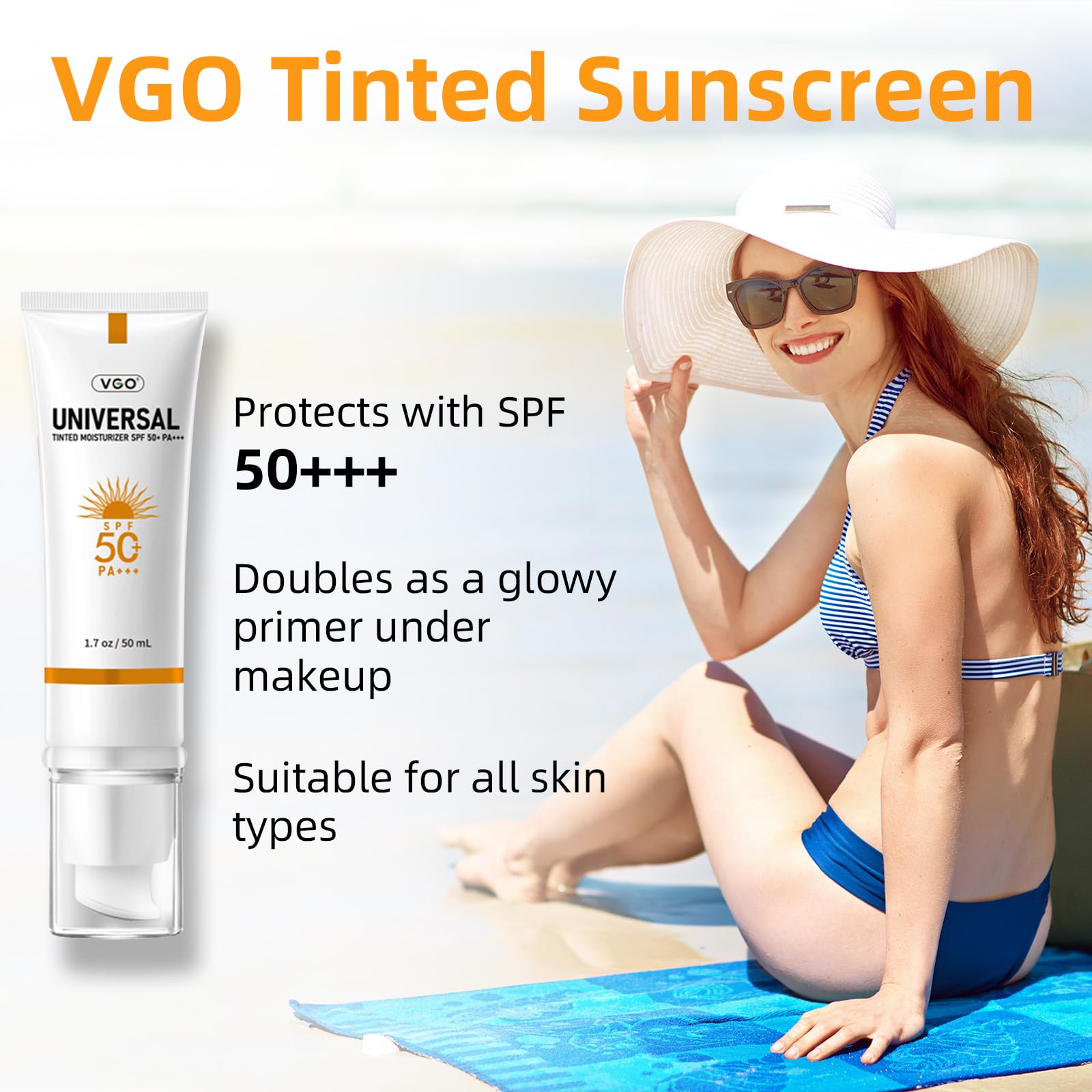 Vgo Tinted Sunscreen For Face Spf 50, Hydrating Sun Essence Face Sunscreen Leaves No Sticky Feeling Travel Size Sunscreen Agains