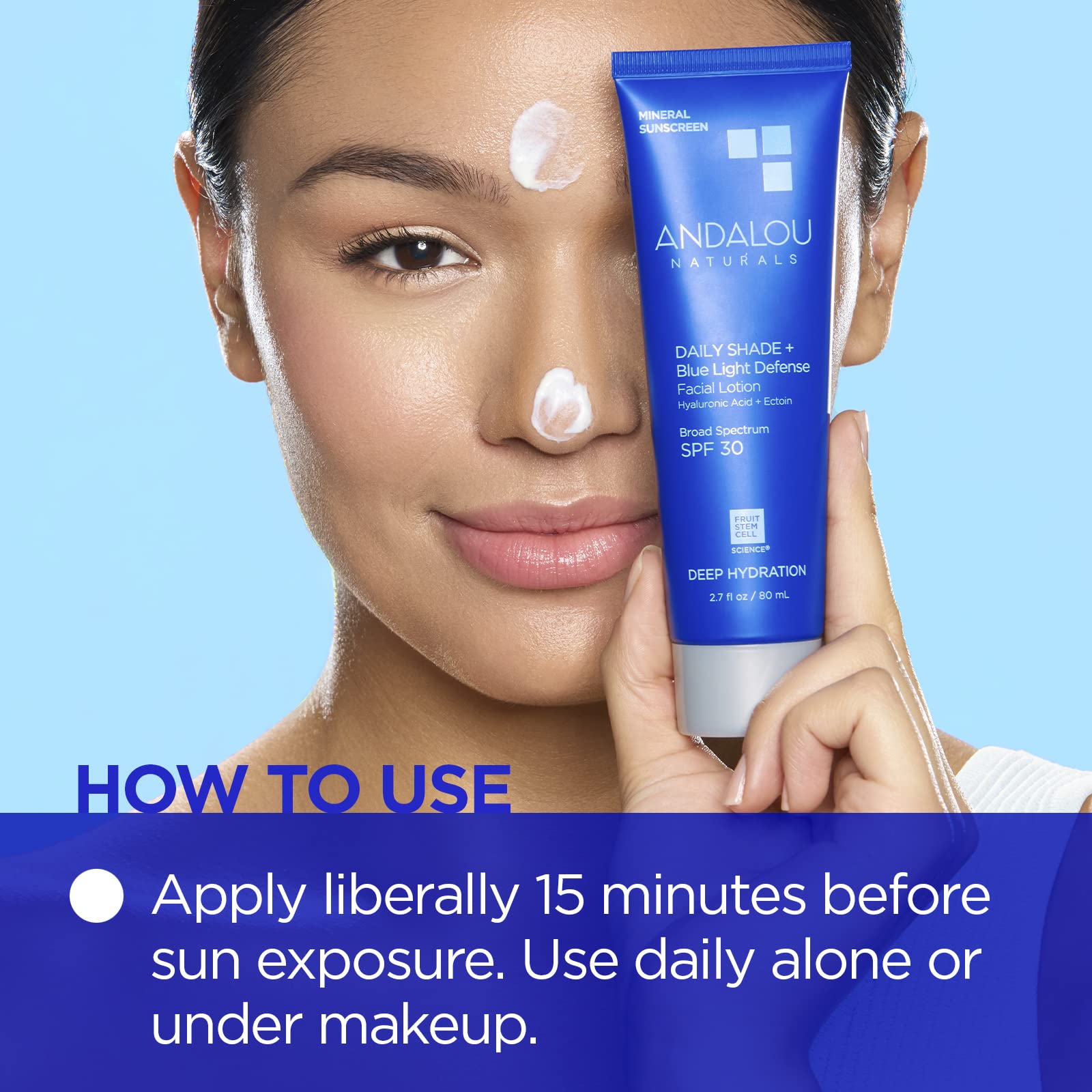 Andalou Naturals Face Sunscreen, Spf 30 Daily Shade + Blue Light Defense Facial Lotion, Broad Spectrum Protection, Deeply Hydrat