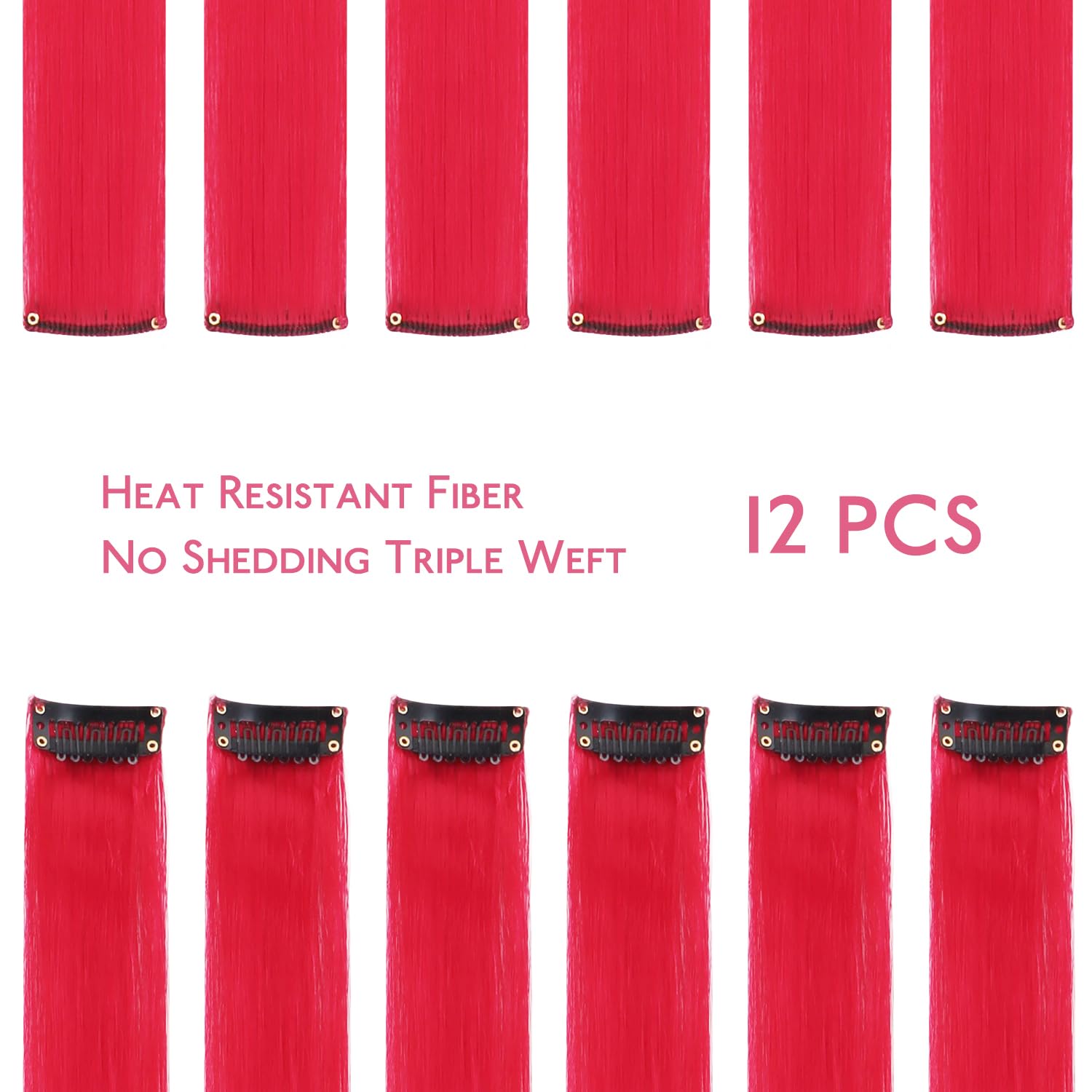 Wennalife 12 Pcs Red Hair Extensions Clip In, Colored Clip In Hair Extensions For Kids Highlights Rainbow Hair Clips For Girls S