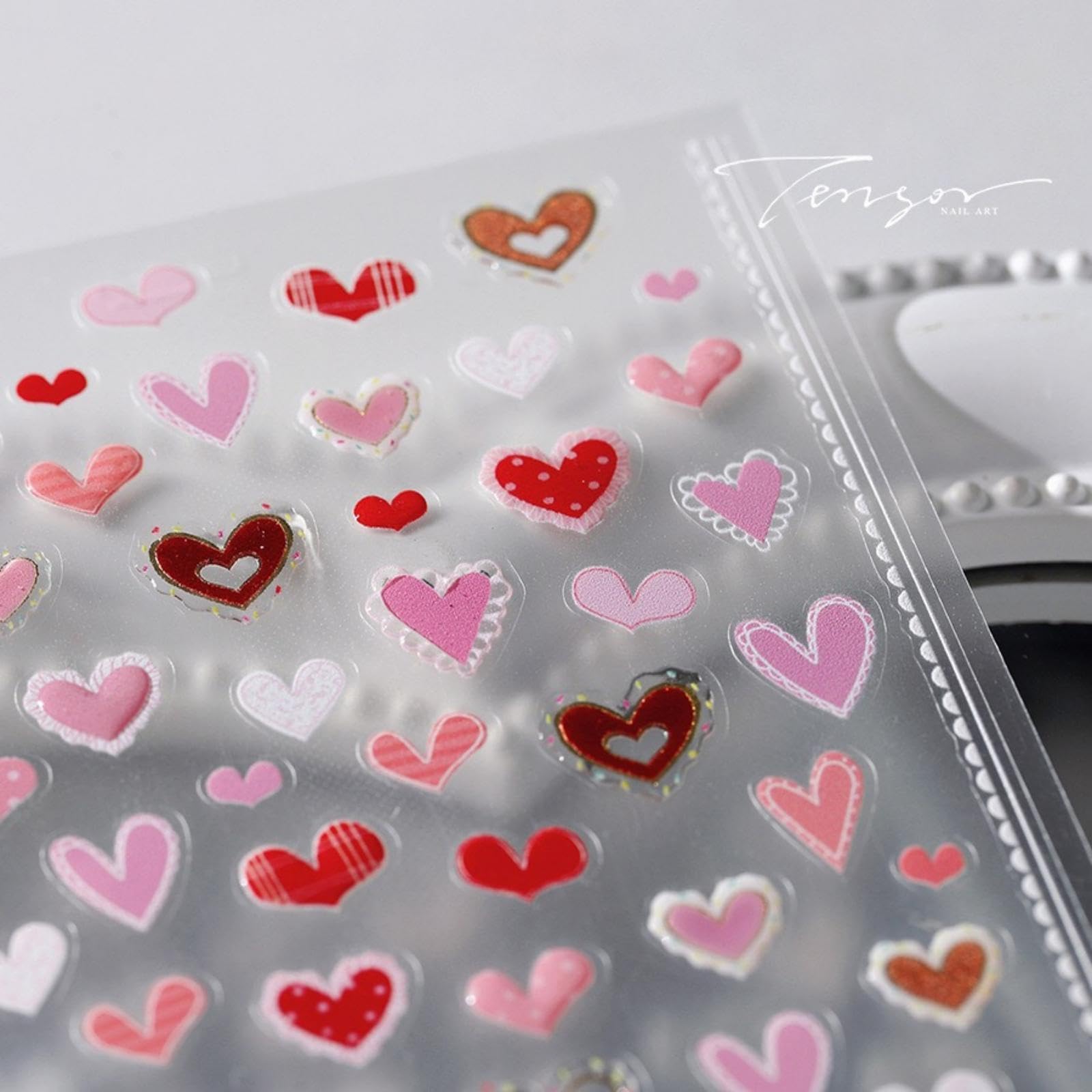 Pink Heart Nail Art Stickers 5D Embossed Valentines Nail Stickers Self-Adhesive Red Pink Love Nail Decals For Women Girls Lover
