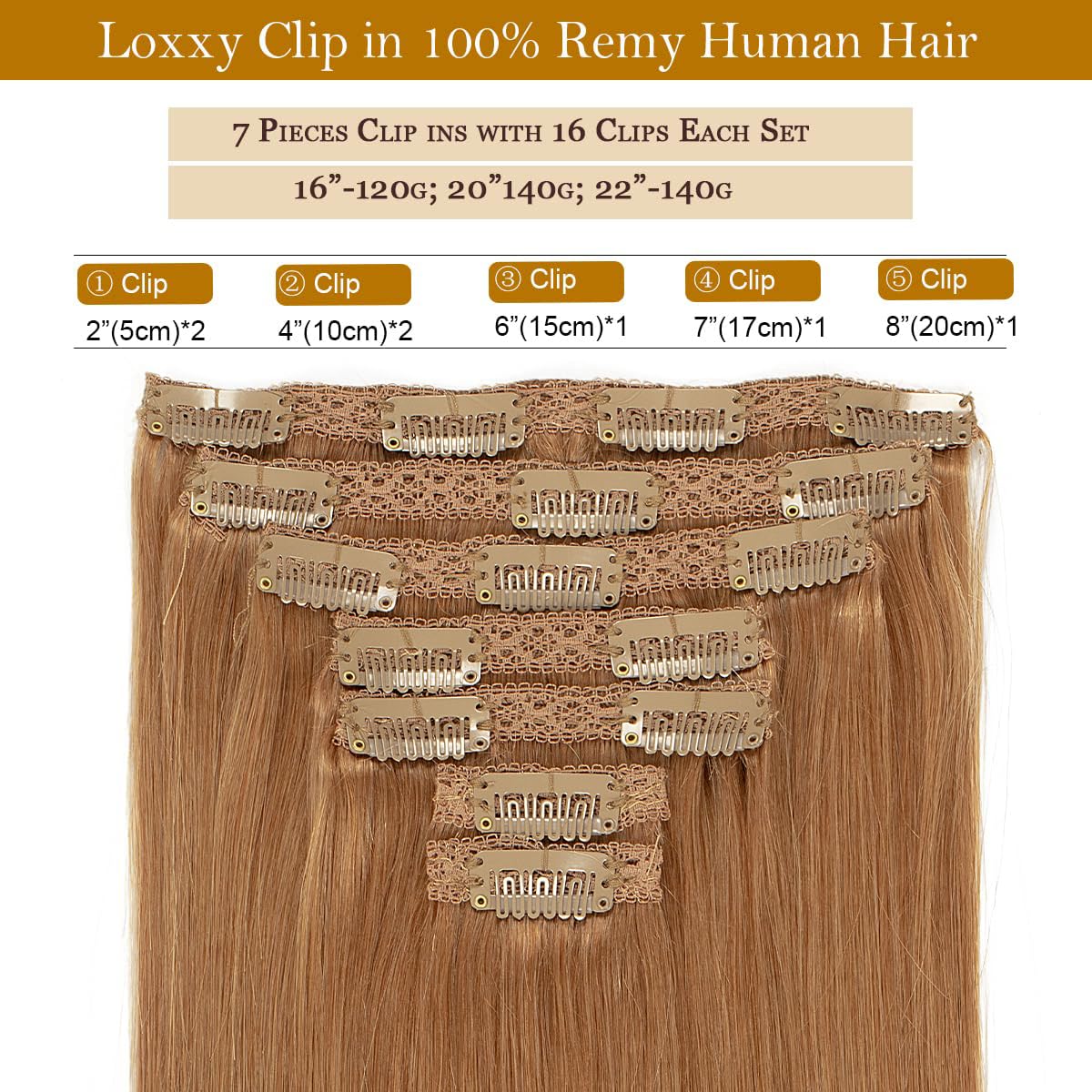 Loxxy Real Hair Extensions Clip In Human Hair Auturn Blonde Hair Clip In Extensions Double Weft Brazilian Remy Human Hair Clip I