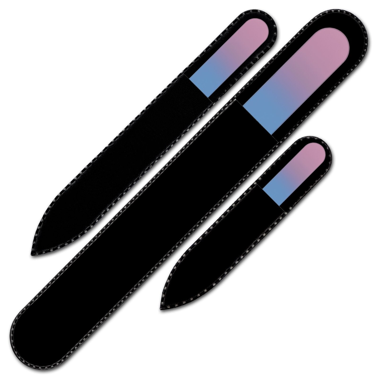 Glass Nail File Manicure Set - Mont Bleu Best Set Of 3 Glass Nail Files In Pouch - Rainbow Colors - Genuine Czech Tempered Glass