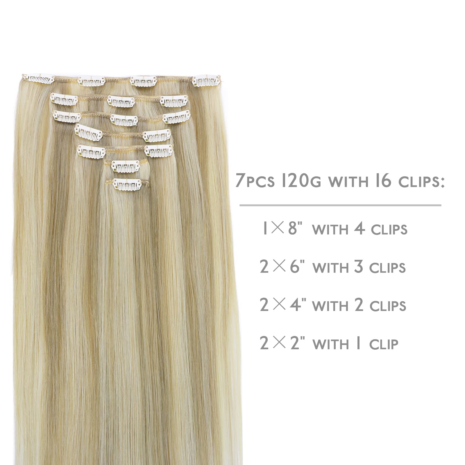 Wennalife Clip In Hair Extensions, 14 Inch 120G 7Pcs Ash Blonde Highlighted Platinum Blonde Hair Extensions Clip In Human Hair R