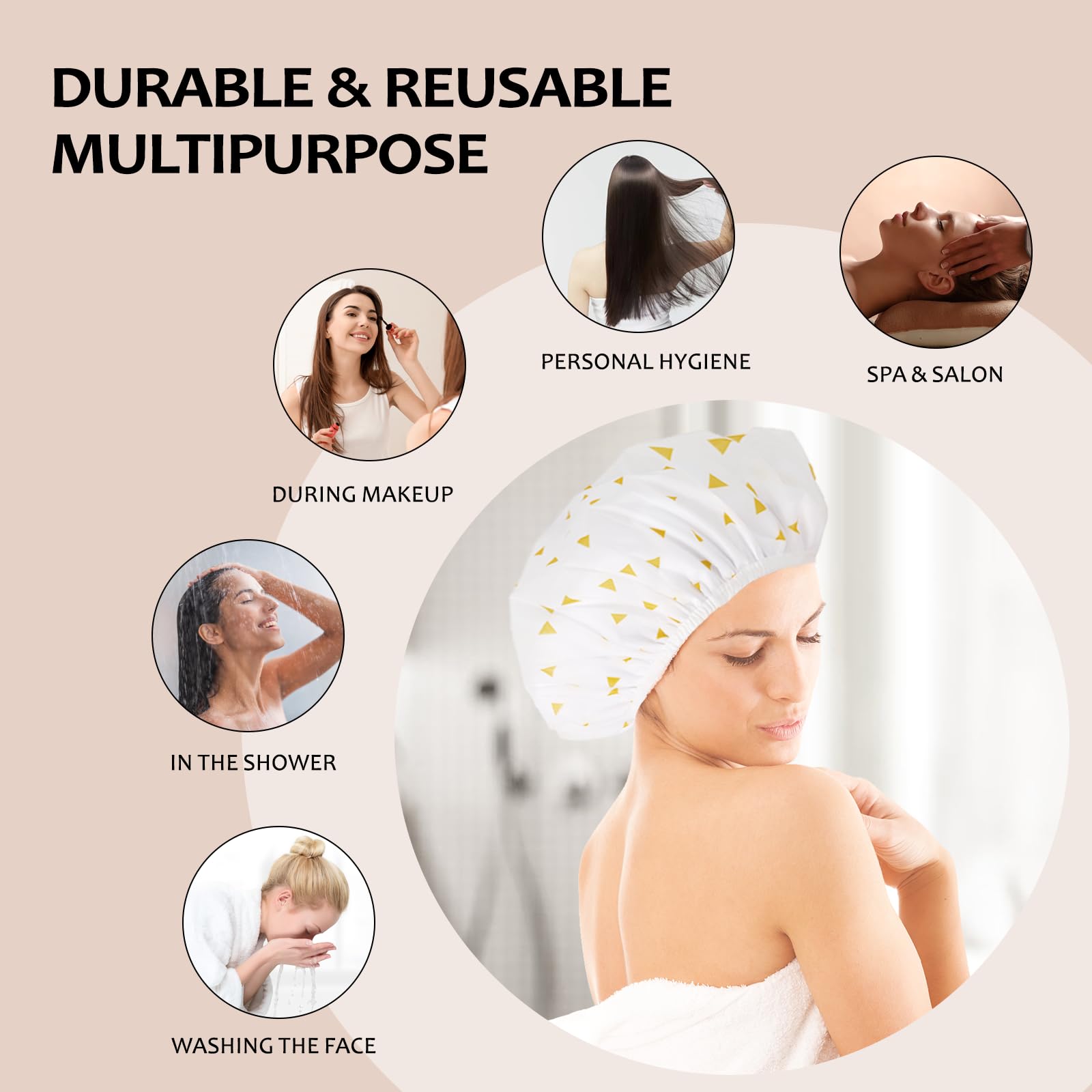 Yizijizi Shower Cap,Reusable Waterproof Shower Caps - Large Size For Women, Perfect For Long Hair (Yellow Triangle)