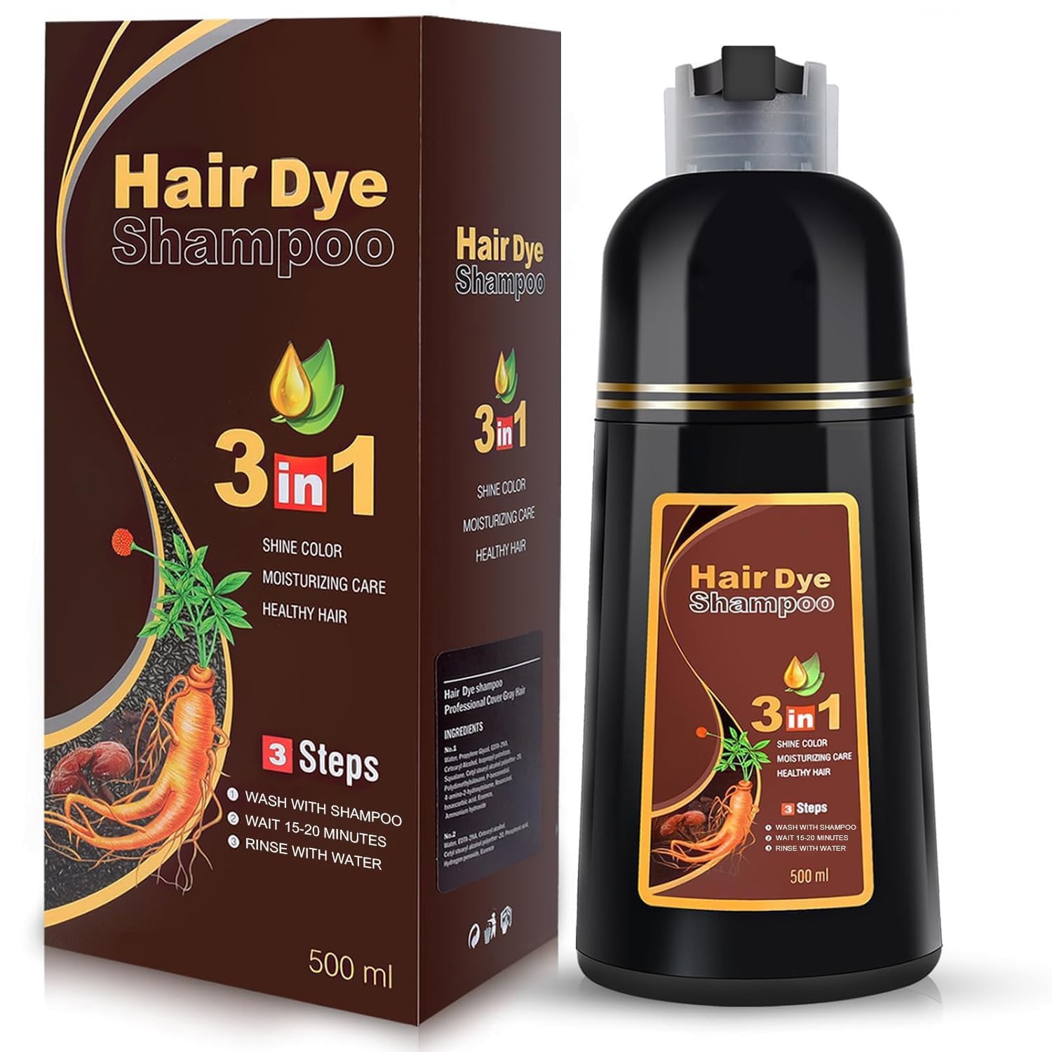 Brown Hair Dye Shampoo 3 in 1 for Gray Hair Coverage, Hair Color Shampoo for Women Men, Natural Herbal Ingredients Shampoo Para 