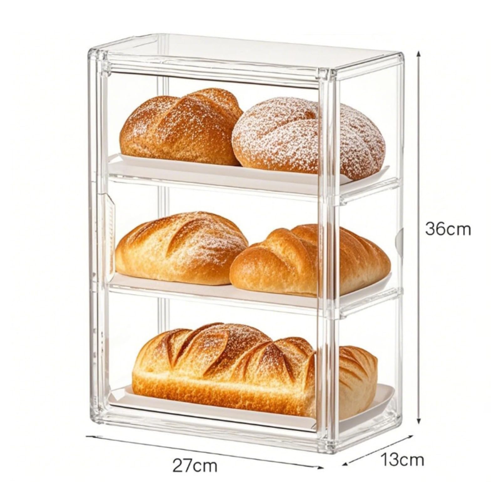 QIYUNI Pastry Display Case Bread Box Acrylic Case Donut Cake Pie Cabinet Dessert Muffins Cookies for Kitchen Countertop 3-Tier A