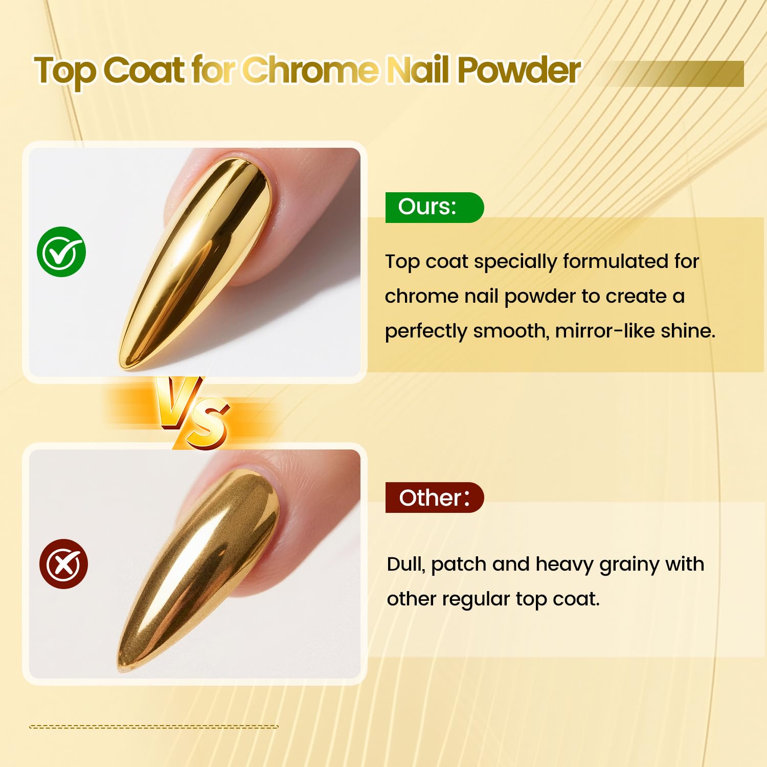 JODSONE Top Coat for Chrome Nail Powder - 16.5ml No Wipe Gel Top Coat for Rubbing Mirror/Chrome Nail Powders, Smooth Finish, Hig