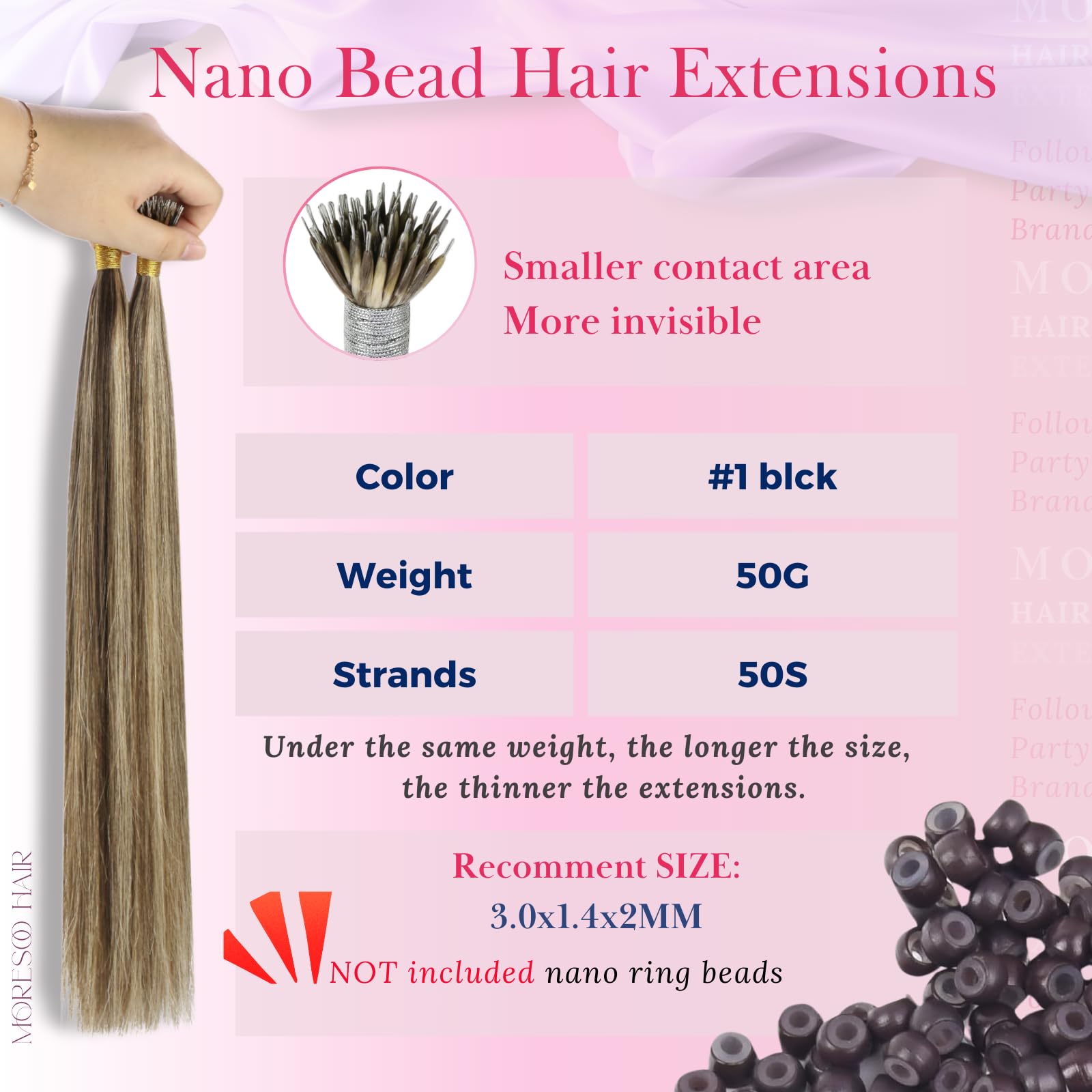 Moresoo Nano Ring Hair Extensions Human Hair Light Brown To Platinum Blonde Highlight Nano Bead Hair Extensions Human Hair 18 In