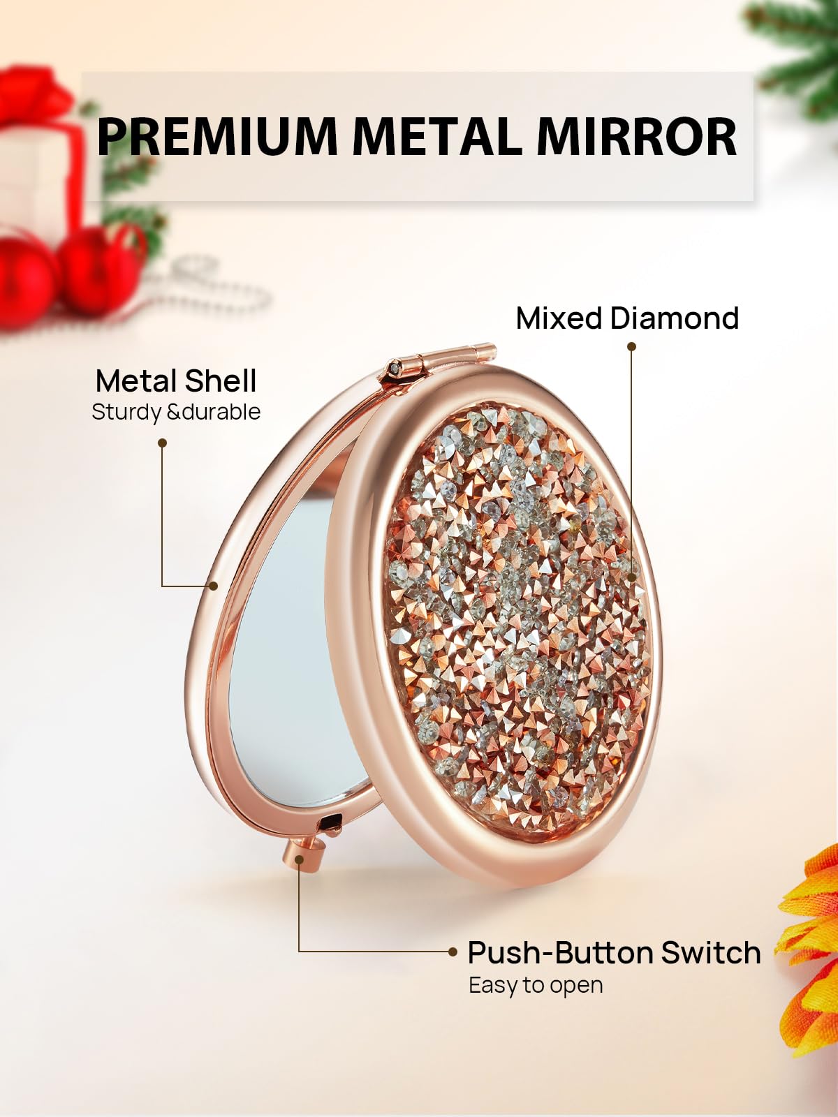Getinbulk Compact Mirror For Purse, Pack Of 24 Double-Sided 1X/2X Magnifying Round Metal Pocket Makeup Mirrors(Rose Gold, Mix Di