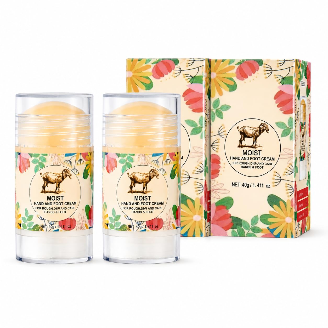 Moist Hand and Foot Cream Stick 2 Pack, TwistUp Balm for DryFeeling Hands Feet Heels Elbows and Knees, MessFree NonGreasy Da