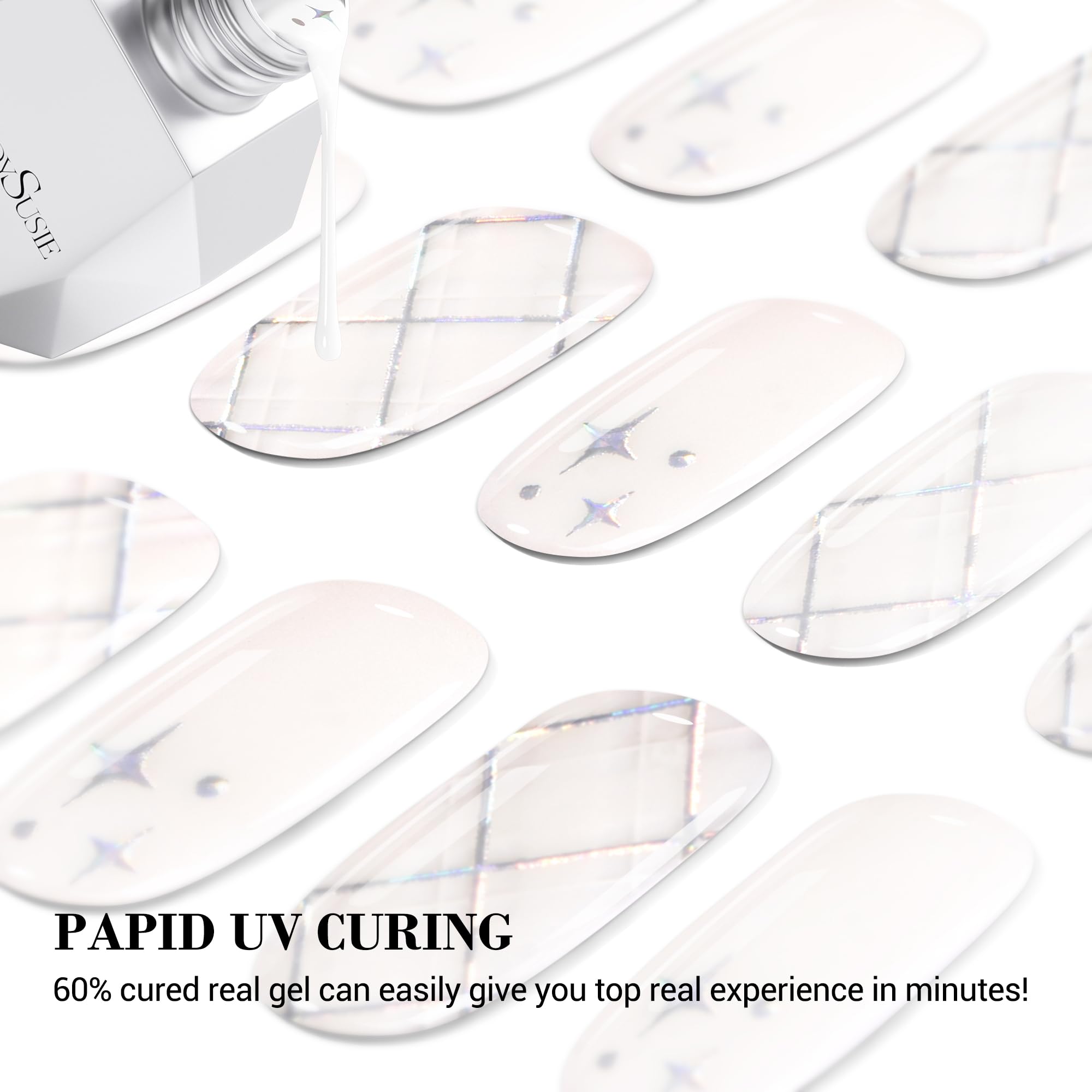Melodysusie Semi Cured Gel Nail Strips (White Argyle Check)-20 Pcs Gel Nail Stickers, Stars Gel Nail Wraps - Uv Light Required,