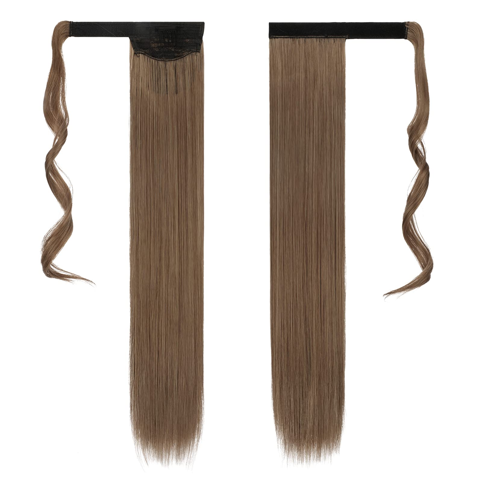 Feshfen Straight Long Ponytail Extensions 28 Inch Wrap Around Synthetic Ponytails Hair Piece Pony Tail Hair Extensions Hairpiece