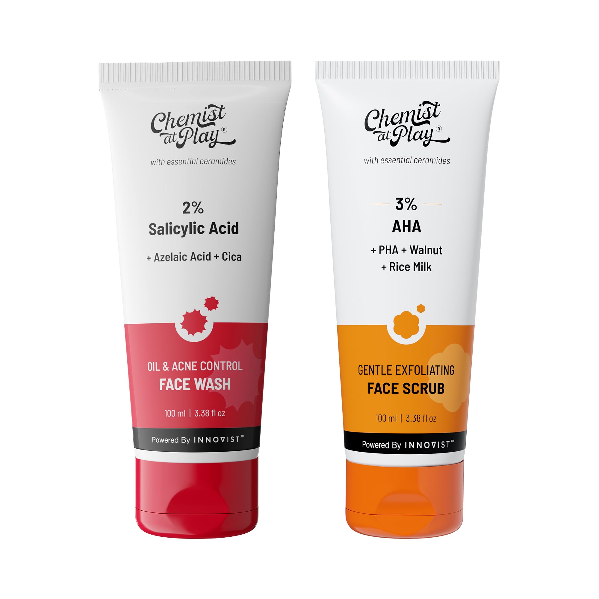 Chemist At Play 2% Salicylic Acid Face Wash For Oily Skin With Niacinamide + Gentle Exfoliating Face Scrub With Mandelic Acid & 