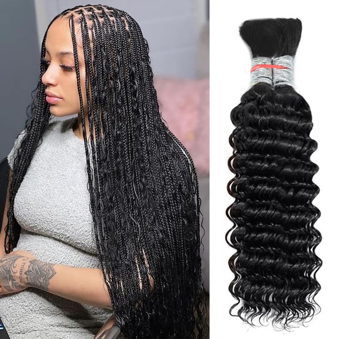 Deep Wave Bulk Human Hair for Braiding No Weft Unprocessed Brazilian Virgin Human Hair Extensions Wet and Wavy Micro Braiding Ha