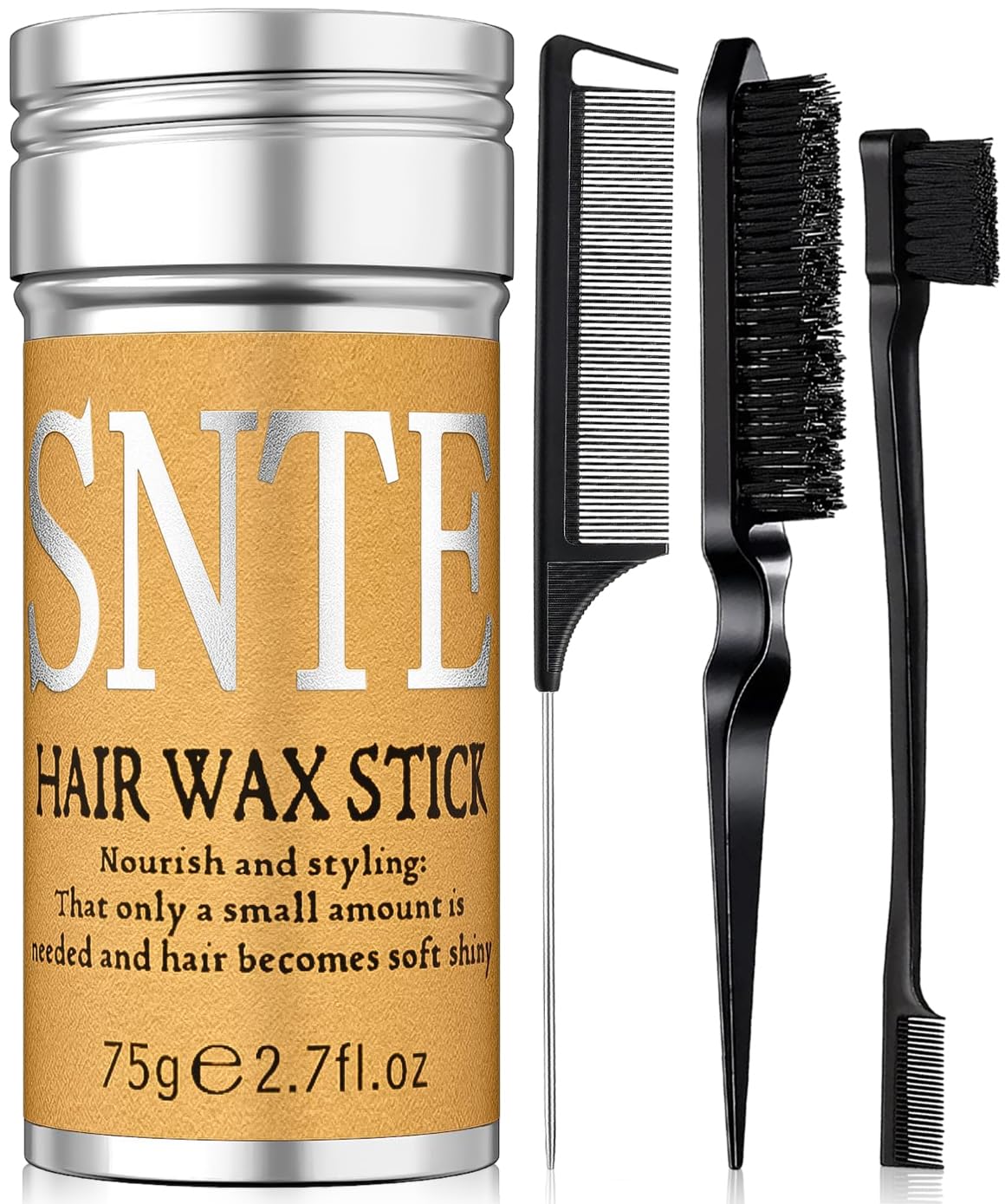 Slick Back Hair Brush, Hair Wax Stick for Women Kids & Edge Brush Rat Tail Comb Bristle Hair Brush Set, Hair Bun Hair Accessorie
