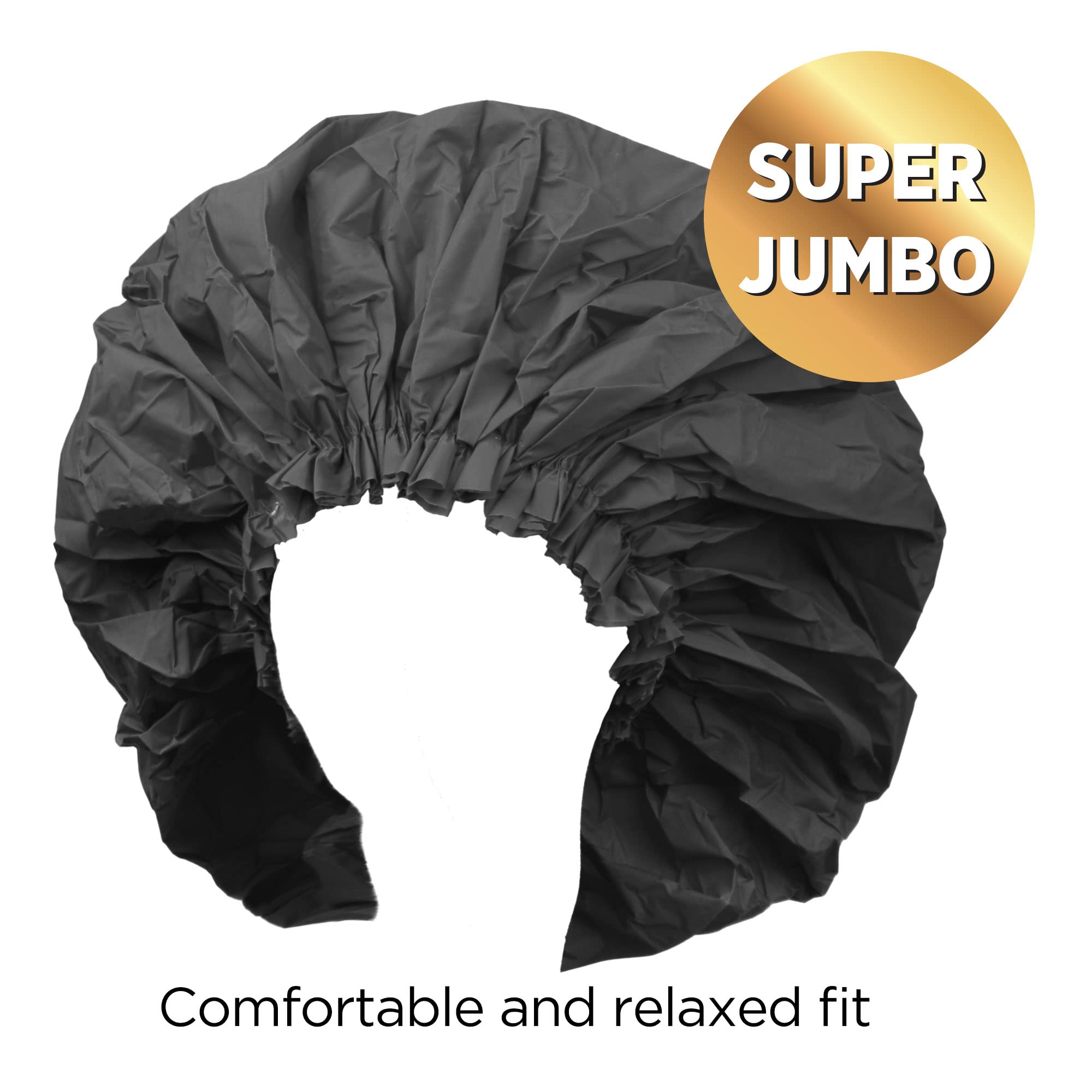 DONNA Super Jumbo Shower Cap, Waterproof Elastic Material, 1 Count, Black Color, Ideal for Roller Sets, Afros, and Silk Wraps