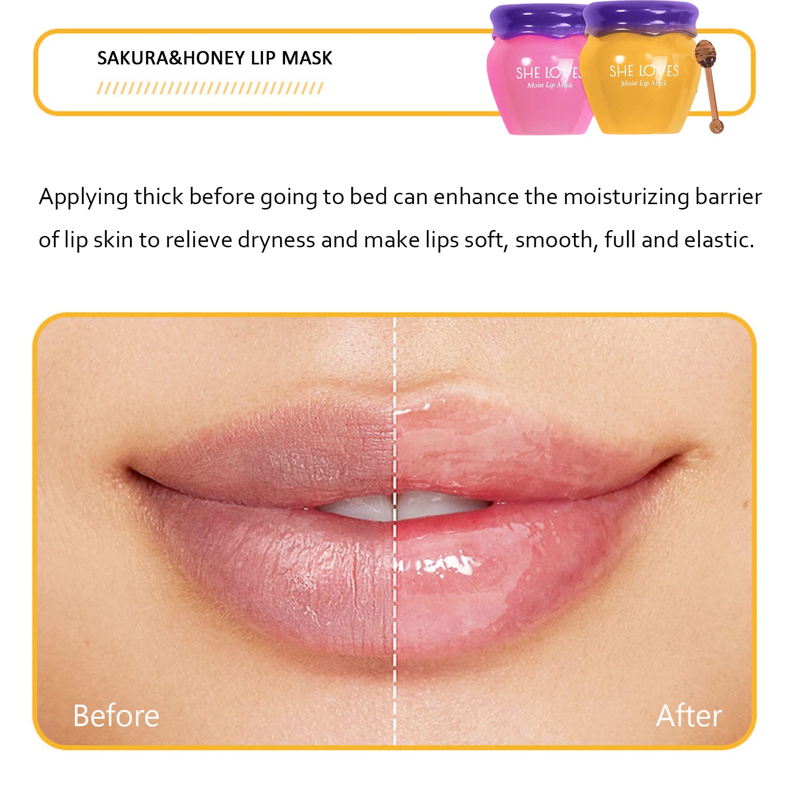 2Pcs Honey&Sakura Lip Balm Pot,Day And Night Repair Lip Sleeping Masks Honey Lip Balm,Anti-Wrinkle Remove Dead Skin Lip Mask,Fad