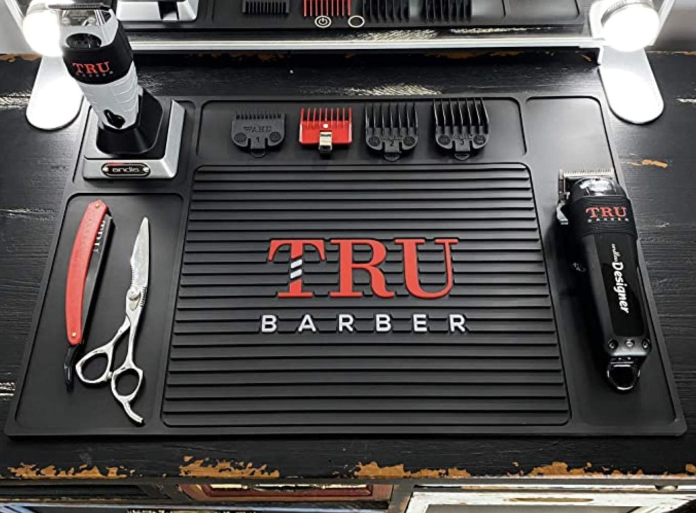 Tru Barber Organizer Mat 18'' X 13    (Black) Flexible Pvc Station Mat, Salon Barbershop Work Station Pads, Beauty Salon Tools,