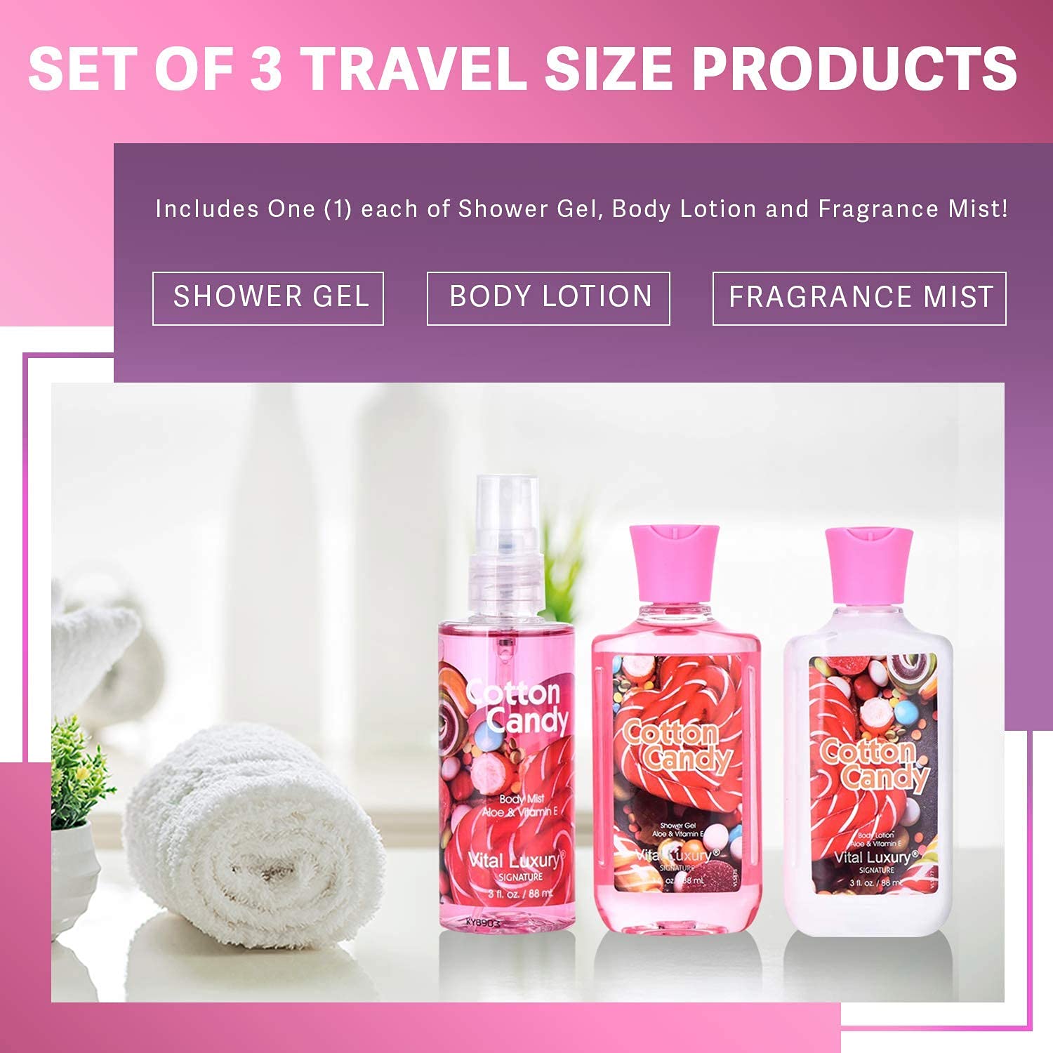 Vital Luxury Bath & Body Care Travel Set, Home Spa Gift Set Includes Body Lotion, Shower Gel, And Fragrance Mist, Personal Body