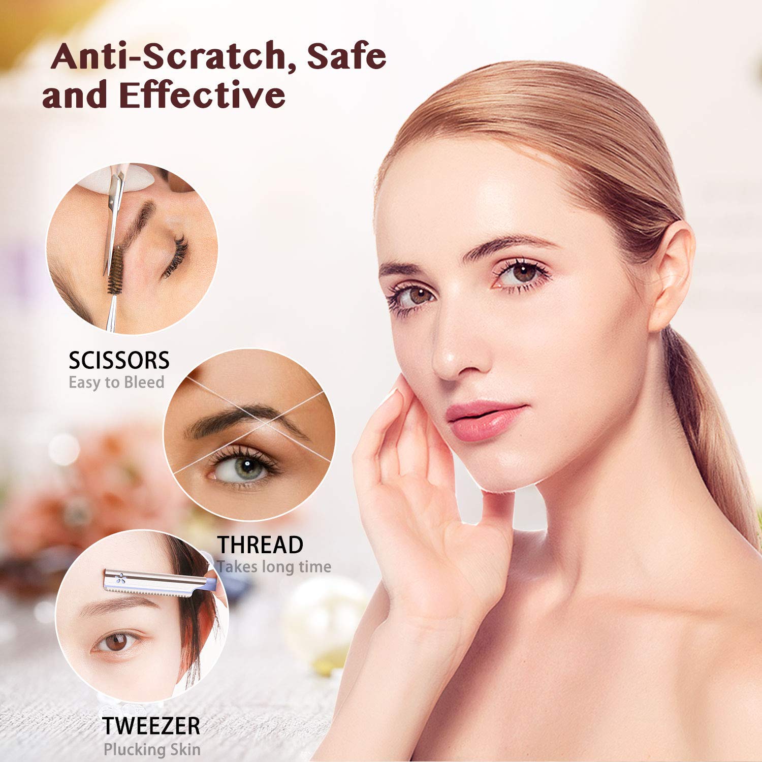 VG VOGCREST Women's Eyebrow Trimmer & Facial Hair Remover, 2 in 1, Double Rotating Blades, Safe, Painless, Hypoallergenic, Recha