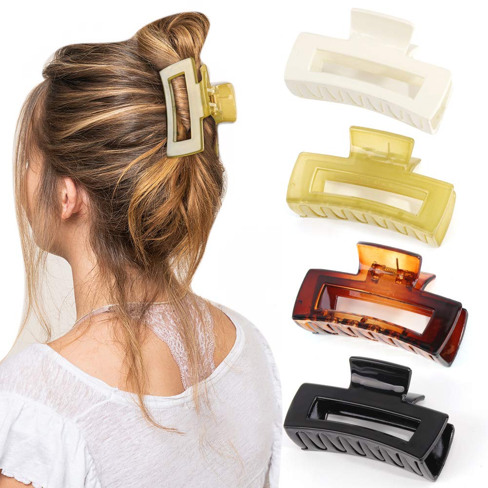 Canitor Hair Claw Clips for Thin Hair 3.1 inches Acrylic Rectangular Hair Clips Tortoise Barrettes French Design Banana Jaw Clip