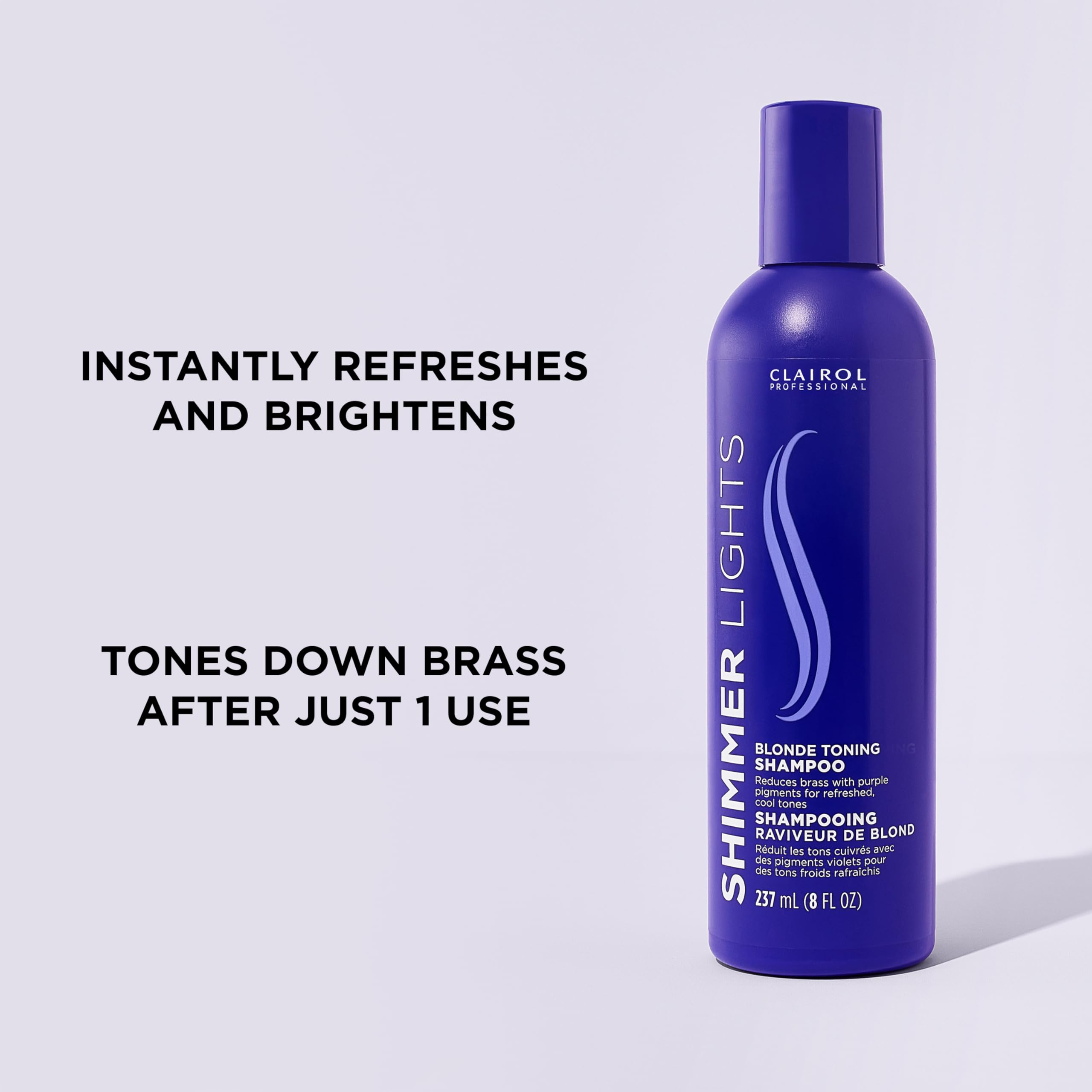 Clairol Professional Shimmer Lights Purple Shampoo, 8 Fl. Oz  Neutralizes Brass & Yellow Tones  For Blonde, Silver, Gray & Highl