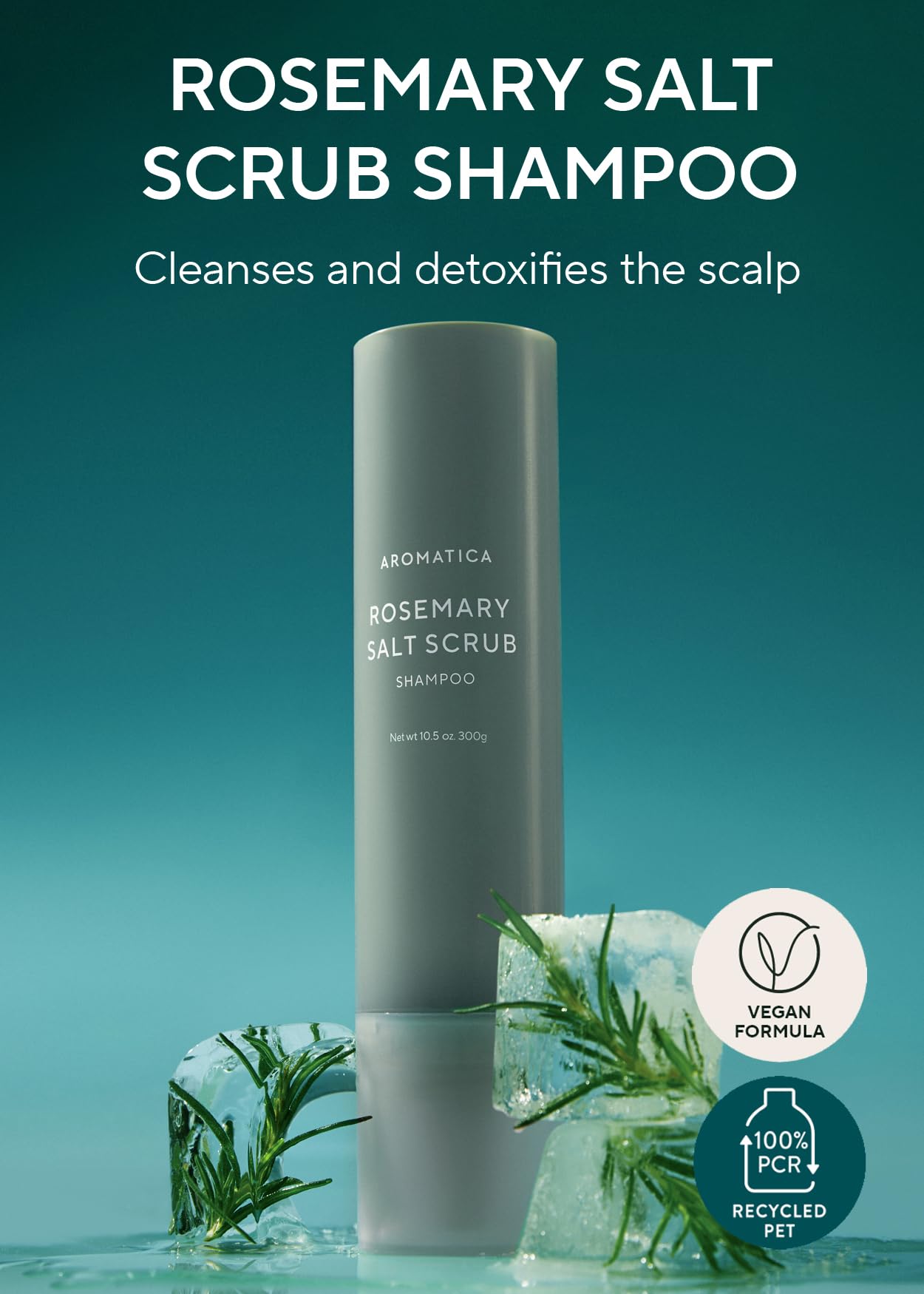 Aromatica Rosemary Salt Scrub Shampoo 10.5 Oz / 300G - Hair Loss Shampoo With Rosemary Scalp Oil | Scalp Exfoliator With Salt Sc