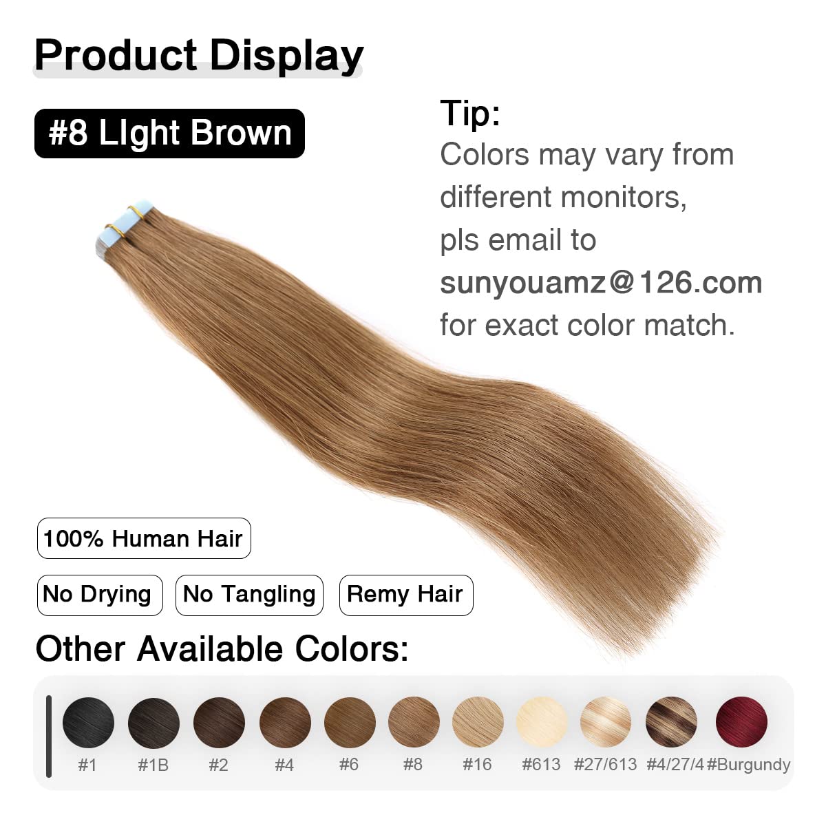 Suyya Tape In Hair Extensions Human Hair 40G/Pack 20Pcs Straight Seamless Skin Weft Tape In Real Human Hair Extensions(16Inch 8#