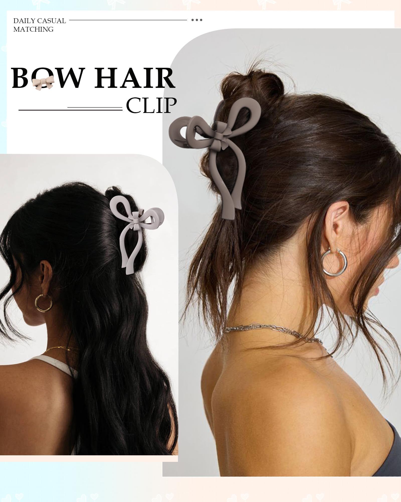 4 Pcs Bow Hair Clips For Women Bow Claw Clip 5'' Large Hair Claw Clips For Thick And Thin Hair Cute Bows Jaw Clip (Mistyrose + G