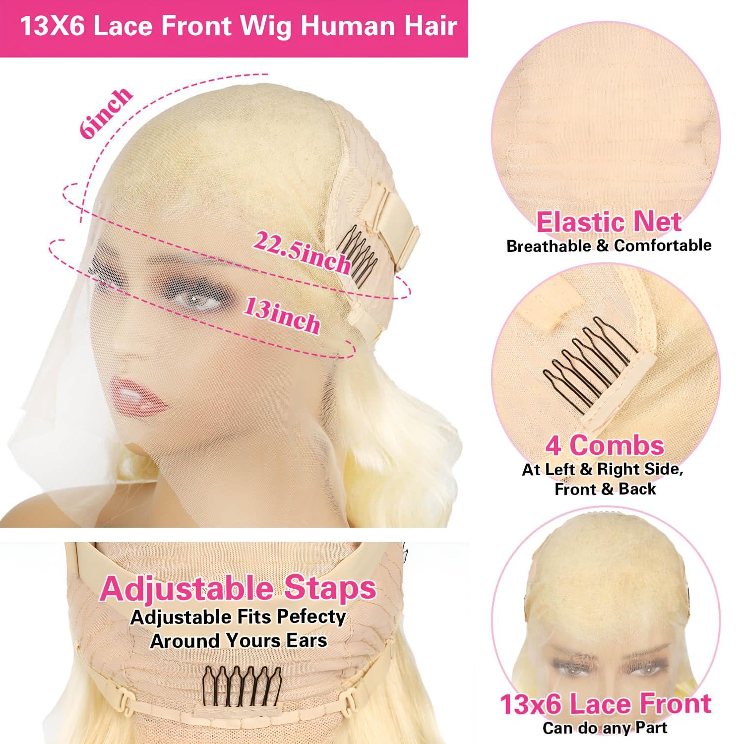 Sunelk 613 13X6 Lace Front Wig Human Hair 32 Inch Blonde Wig Human Hair 220% Density Body Wave Lace Front Wigs Human Hair Pre Pl