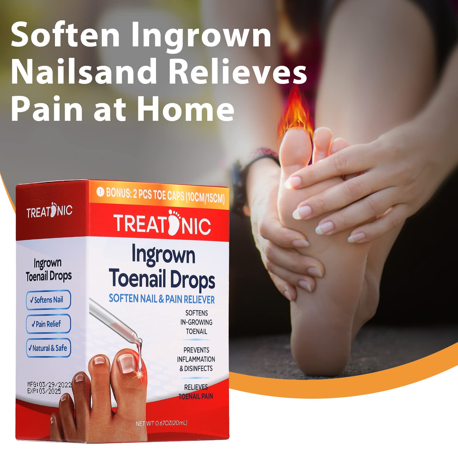 Treatonic Ingrown Toenail Treatment - Ingrown Toenail Pain Reliever And Softener Kit For Easy Trimming With Silicone Gel Toe Cap