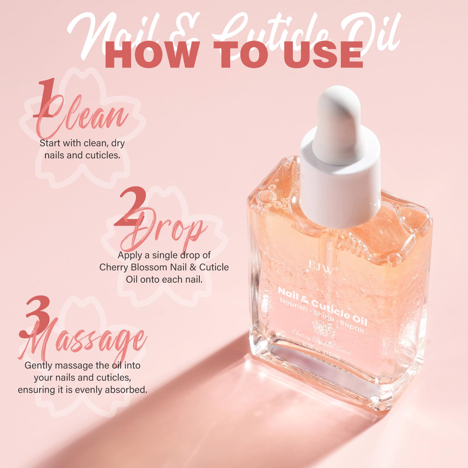 Cherry Blossom Nail & Cuticle Oil - Ultimate Hydration, Repair With Real Cherry Blossom Extract - Paraben-Free, Vegan & Cruelty-