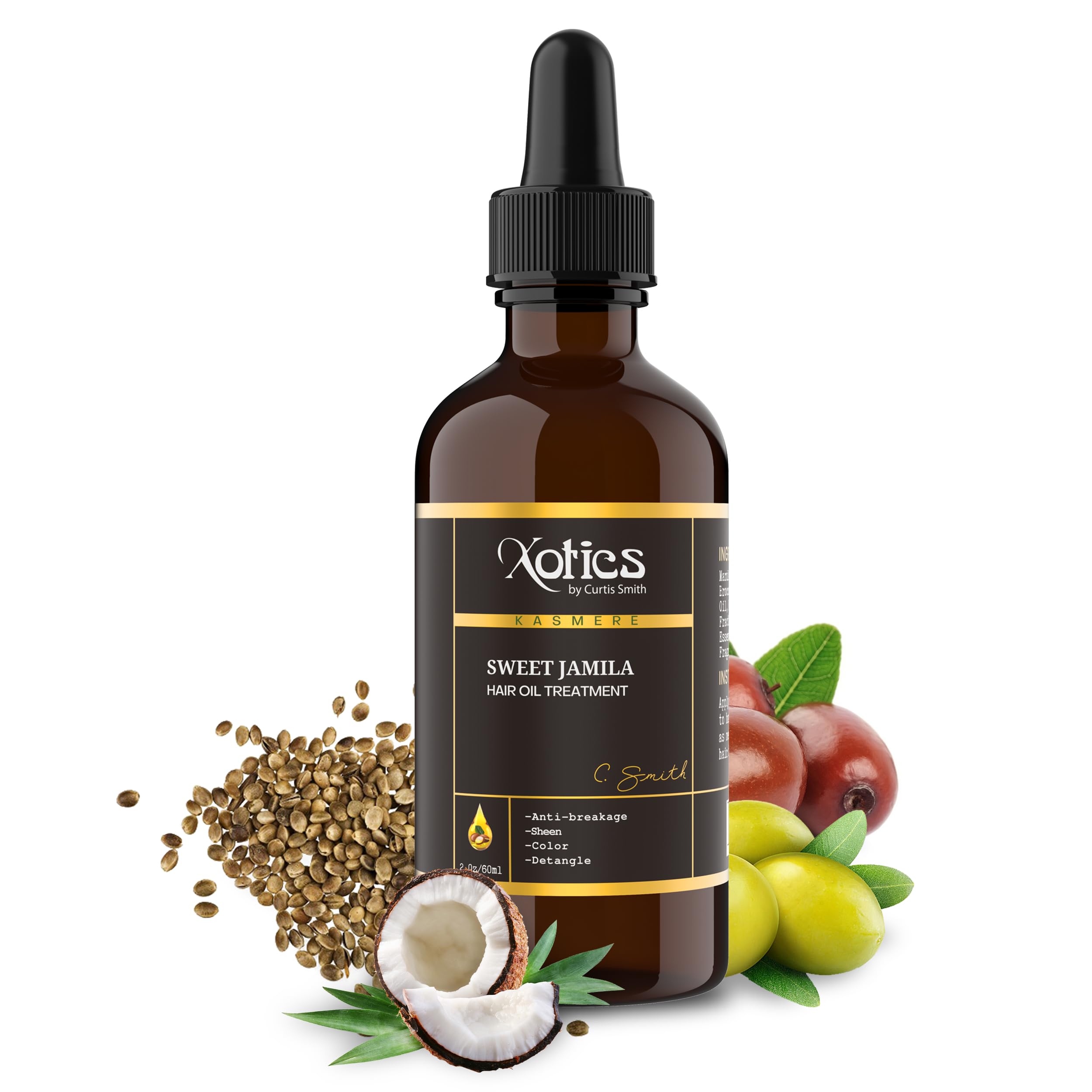 Xotics Sweet Jamila Hair Oil  Natural Hair Growth Oil with Hempseed, Argan, Olive & Coconut Oil for Curly Frizzy Hair & Dry Hai