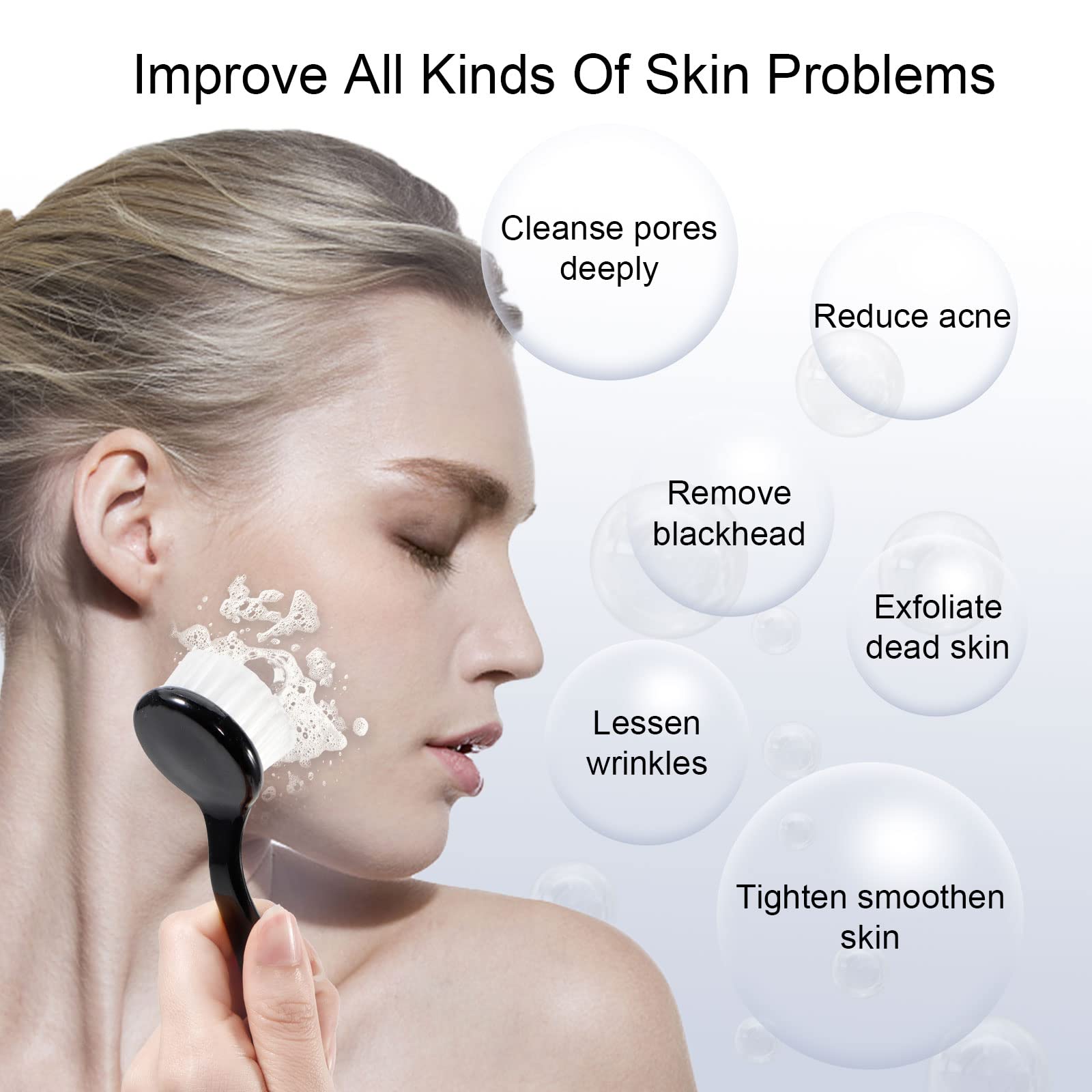 Beomeen Facial Cleansing Brush 4 PCS, Facial Exfoliating Brush Face Wash Scrub Exfoliator Brush for Makeup Skincare Removal (Bla
