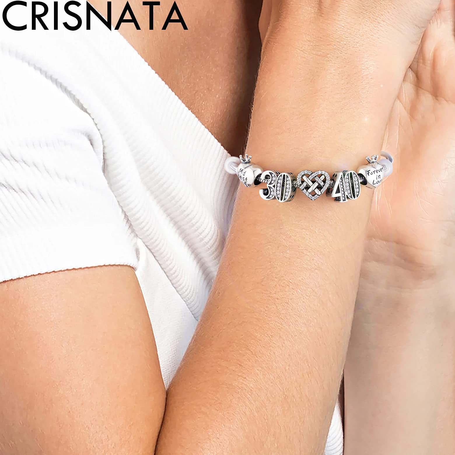 30 Birthday Charms fits Pandora Charm Bracelet, 925 Sterling Silver 30th Wedding Anniversary Beads with CZ, Number 30 Years of L
