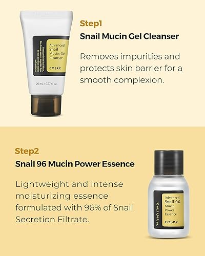cOSRX All About Snail Korean Skincare  TSA Approved Travel Size, gift Set cleanser, Essence, cream, Eye-cream  Snail Mucin for R