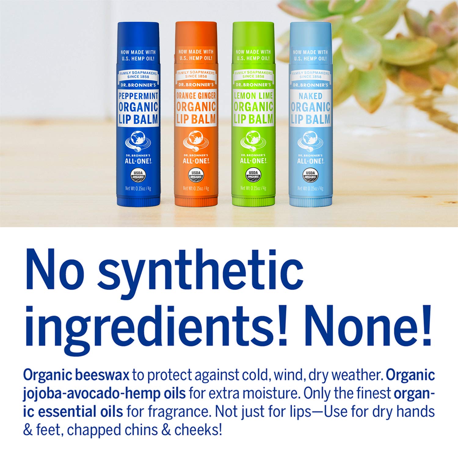 Dr. Bronner's - Organic Lip Balm (.15 ounce, 6-Pack) - Made with Organic Beeswax and Avocado Oil, For Dry Lips, Hands, Chin or C