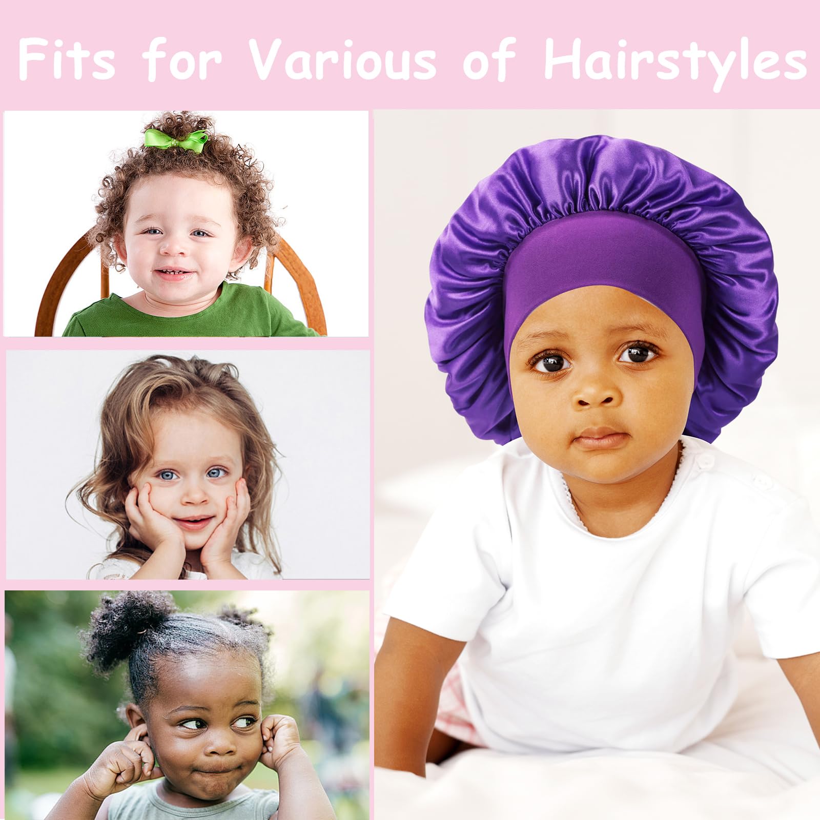 Haniraba 3 Pcs Baby Bonnets For Sleeping,Infant Sleep Cap Hair Bonnet For Baby Girls,Boys,Toddlers Shower Bonnet