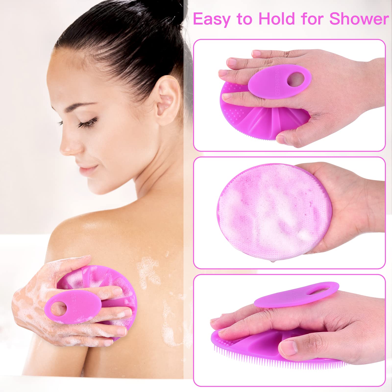 Innerneed Food-Grade Soft Silicone Body Cleansing Brush Shower Scrubber, Gentle Exfoliating And Massage For All Kinds Of Skin (P