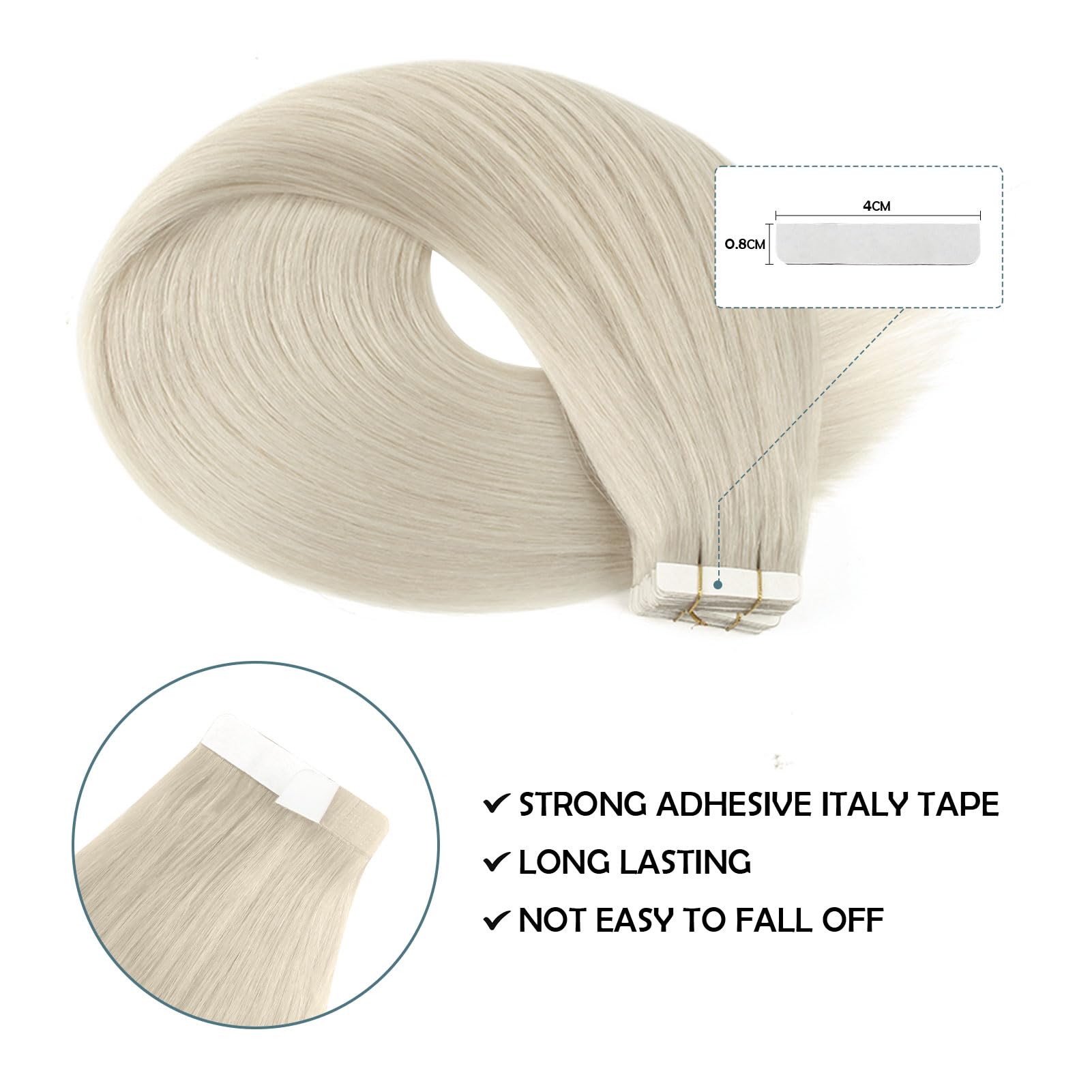 Sassina 16 Inch Remy Human Hair Tape In Extensions Invisible Seamless Skin Weft Tape In Extensions White Blonde Tape In Straight