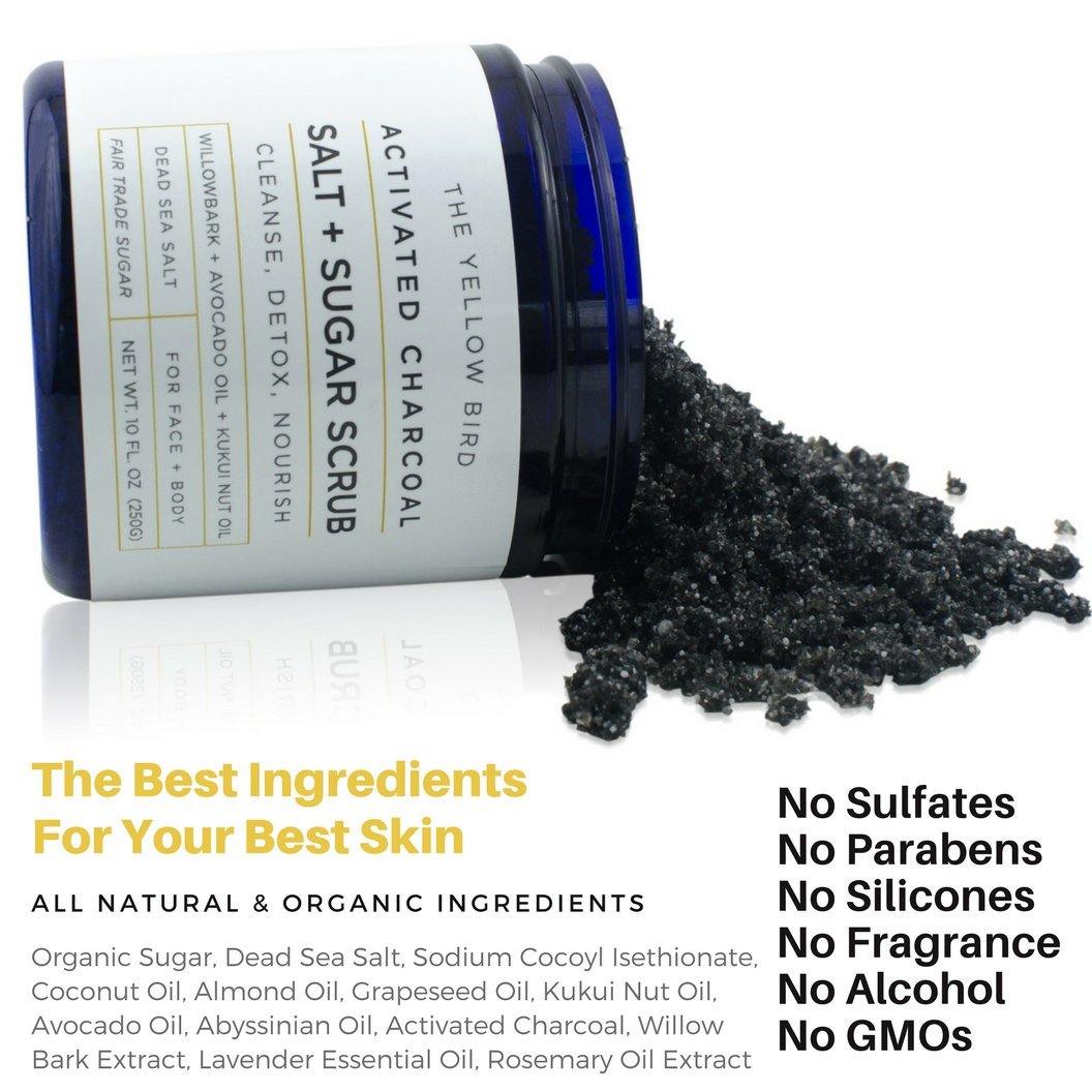 Natural Activated Charcoal Body & Face Scrub. Exfoliating Dead Sea Salt & Sugar Scrub. Deep Cleansing Pore Minimizer. Anti Cellu