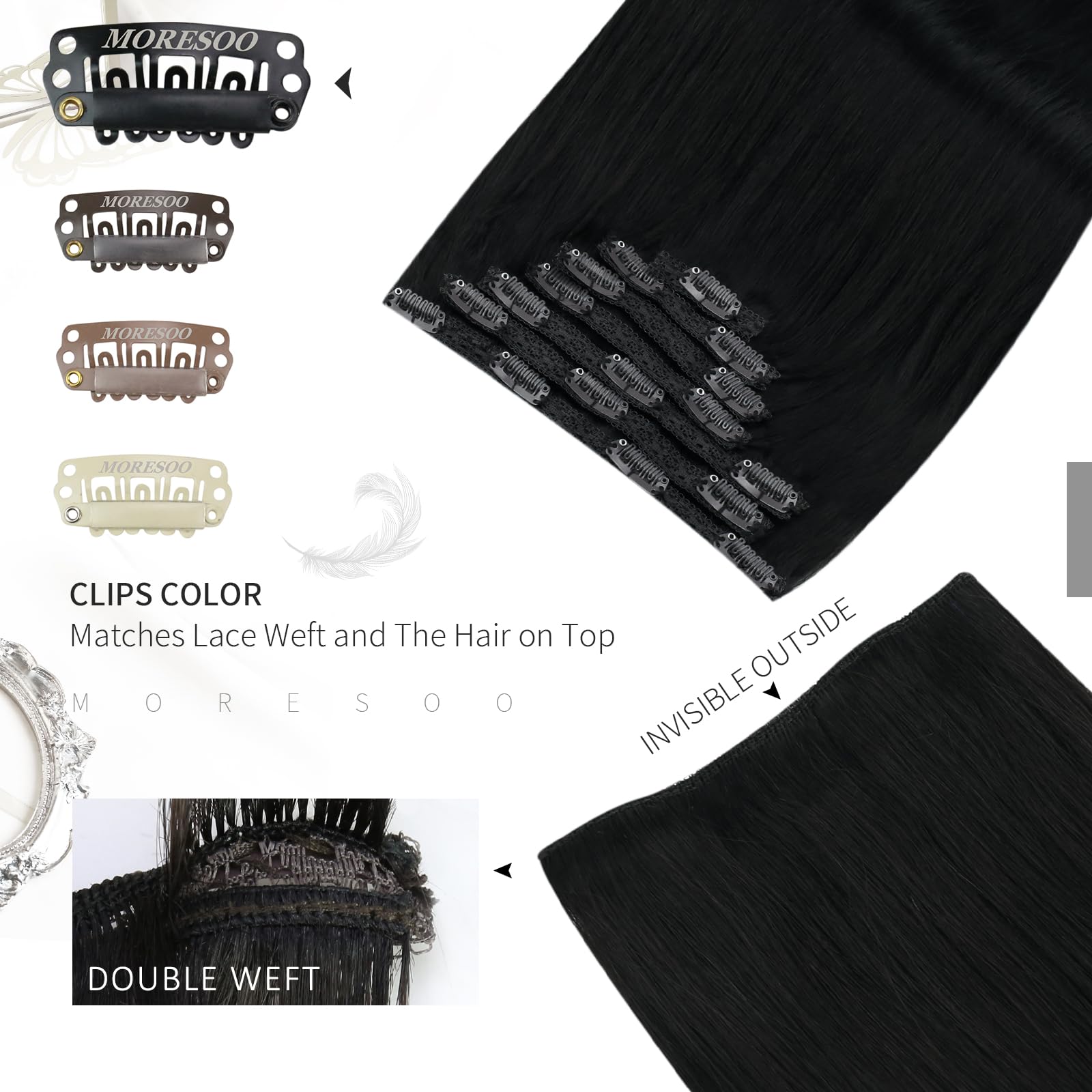 Moresoo Black Clip In Hair Extensions For Black Women Double Weft Clip In Human Hair Extensions Real Hair Extensions Clip In Hum