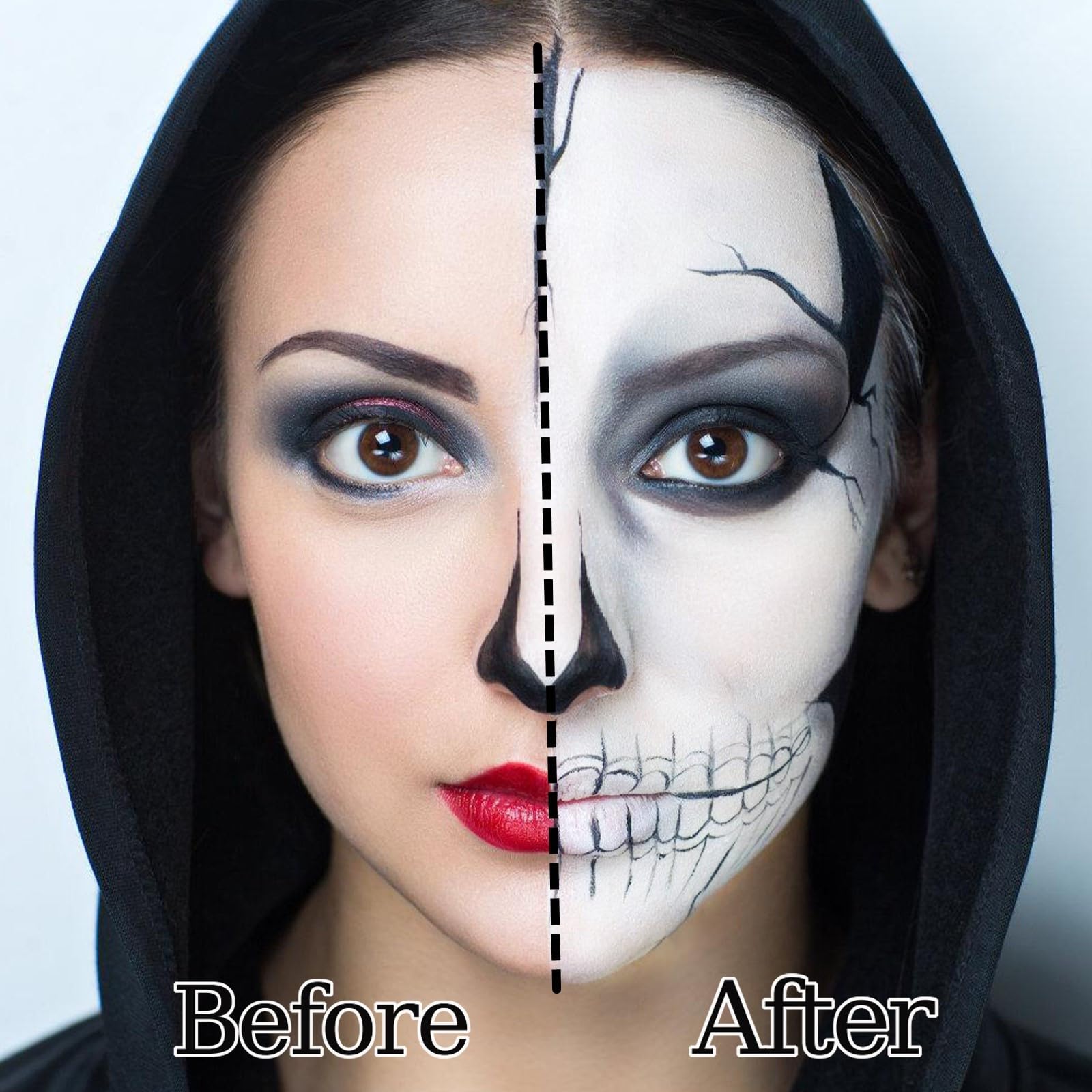 Go Ho White Face Paint,Oil Based Waterproof Cream Eye Black Stick,White Face Body Paint for Halloween Cosplay Zombie Skeleton Cl