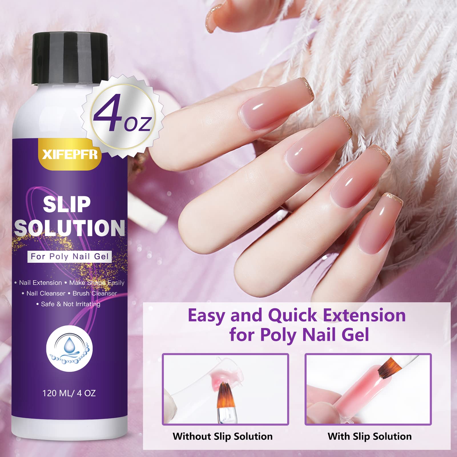 Xifepfr Poly Gel Slip Solution, 120Ml Slip Solution For Polygel Nails Anti-Stick Poly Extension Gel Liquid Slip Solution Set Wit